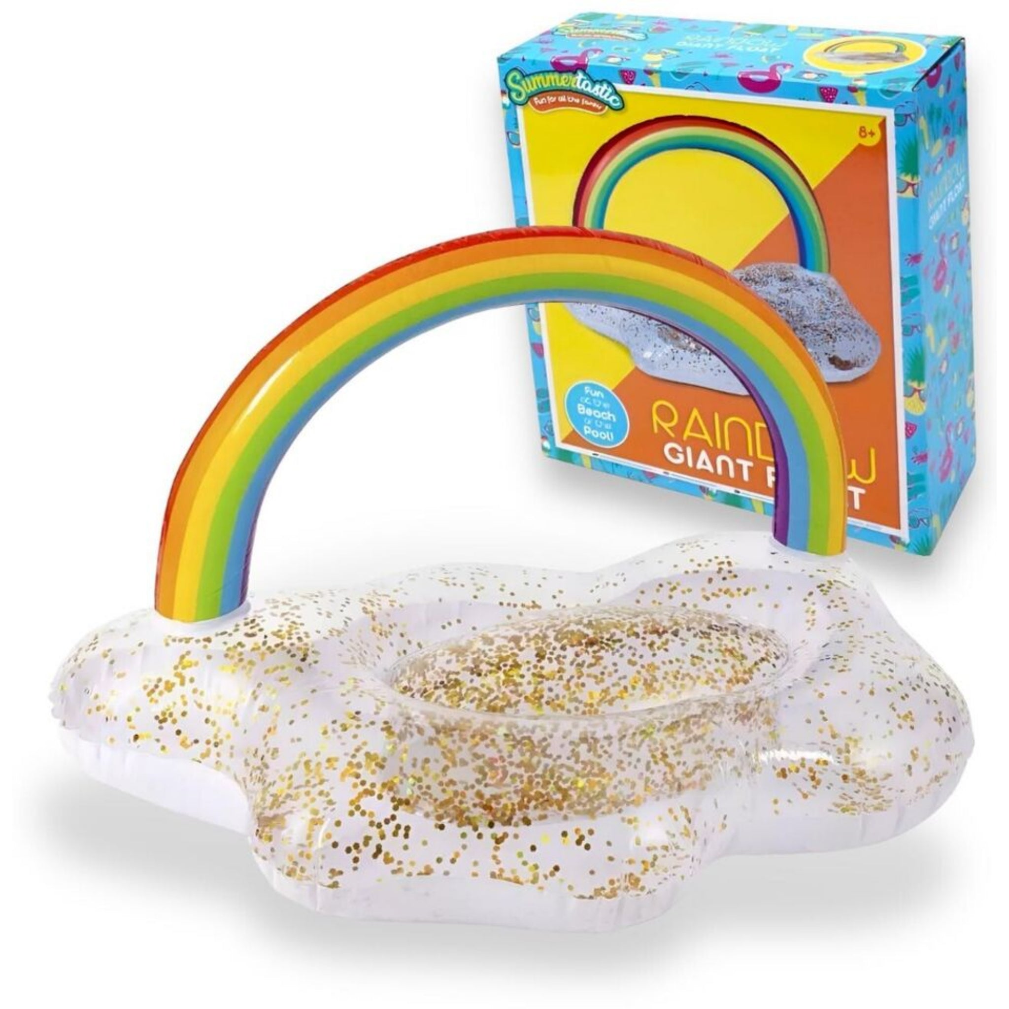 Beclen Harp GIANT RAINBOW GLITTER INFLATABLE 105CM SWIMMING RING Beach Pool Float Fun Gift