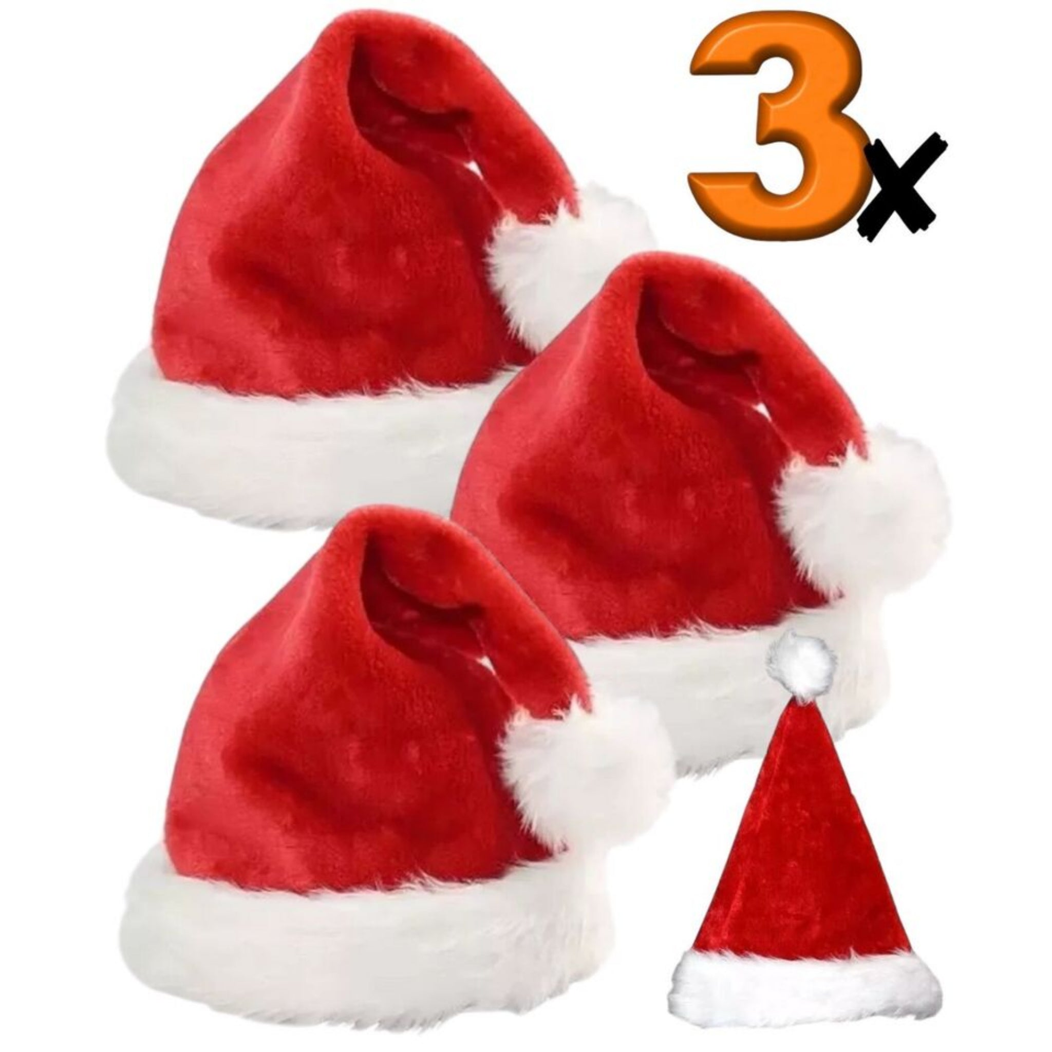 Beclen Harp 1 / 3 Pack Santa Hat Christmas Velvet Xmas Party Red Plush Adult Dress Fancy Unisex