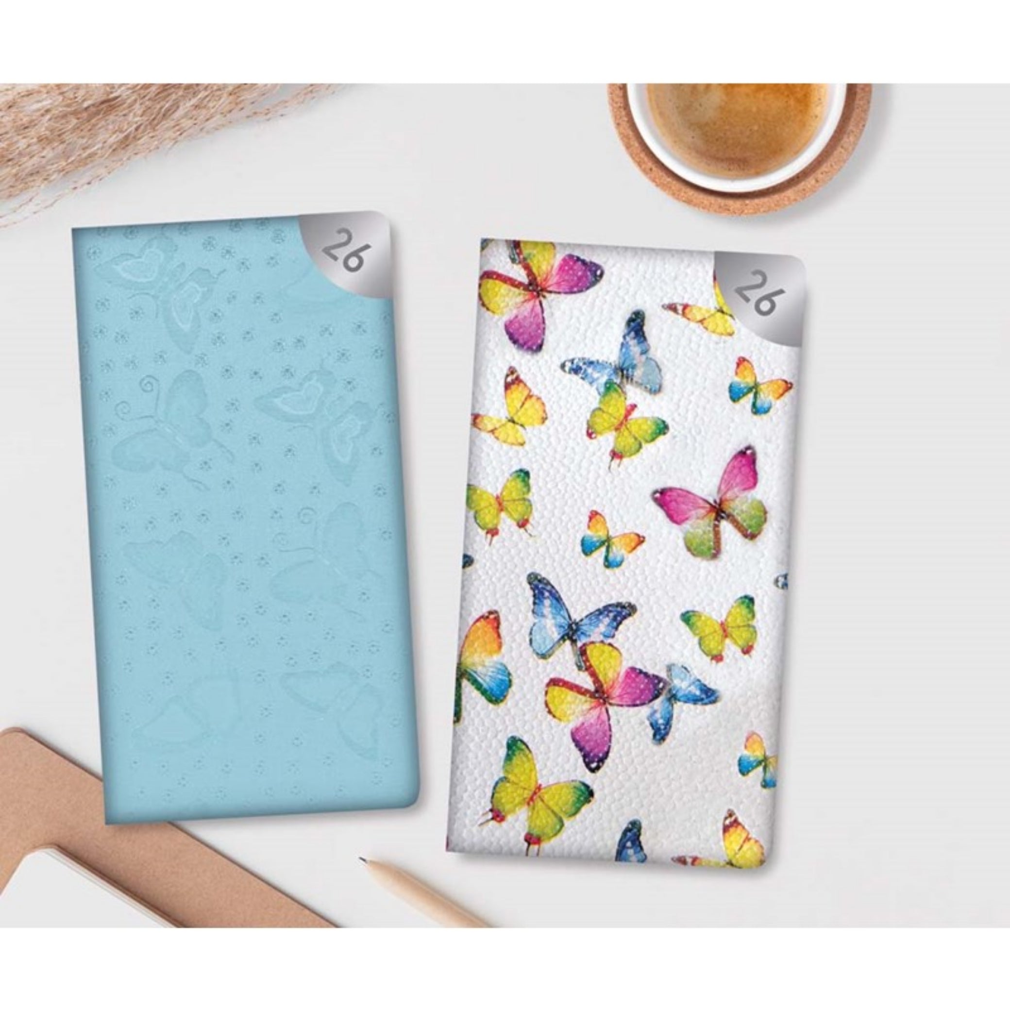 Beclen Harp 2026 Slim Week To View/WTV Personal Executive Colorful Vintage And Sparkle Butterflies Print Diary