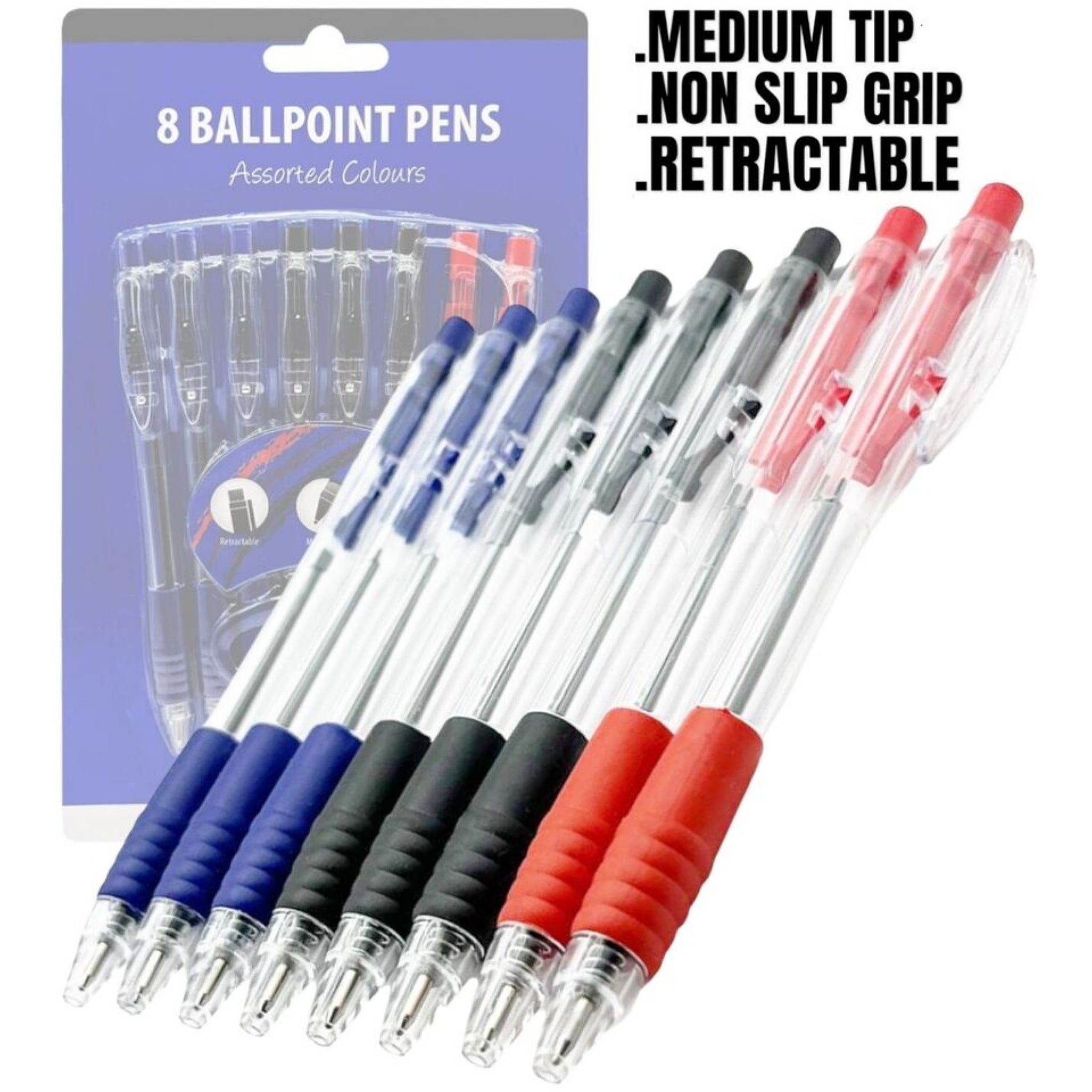 Beclen Harp 8 Ballpoint Pens Set High Quality Soft Non-Slip Grip Medium Ball Point Pen Biros