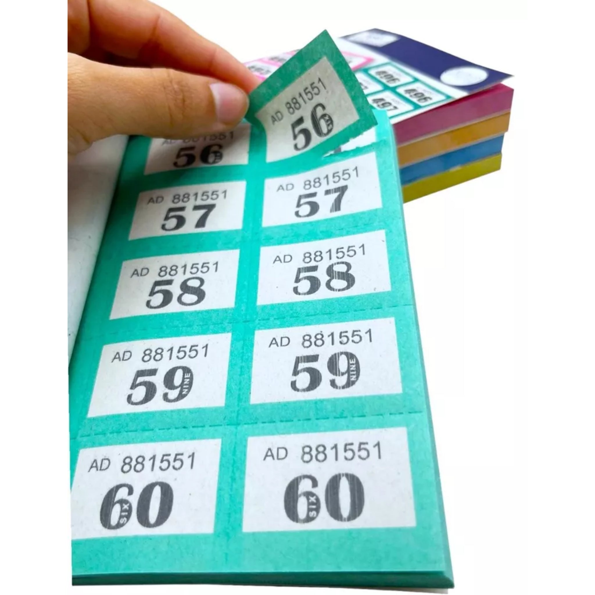 Beclen Harp 12 x Books of 1-500 Cloakroom Raffle Tombola New Draw Tickets Numbered Mixed colours