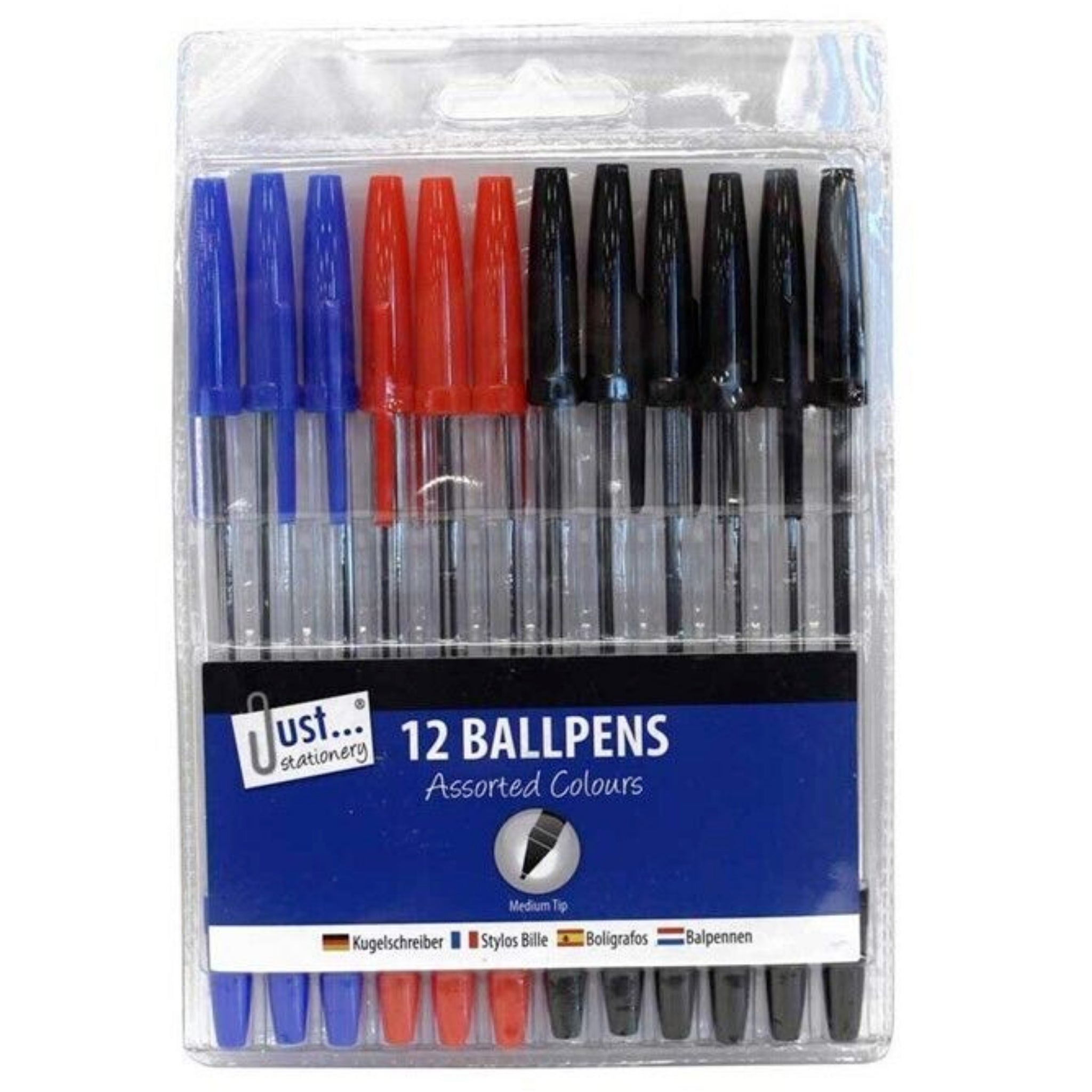 Beclen Harp 24 Ballpoint Pens Set | High Quality Medium Ball Point Pen Biros Black Blue Red