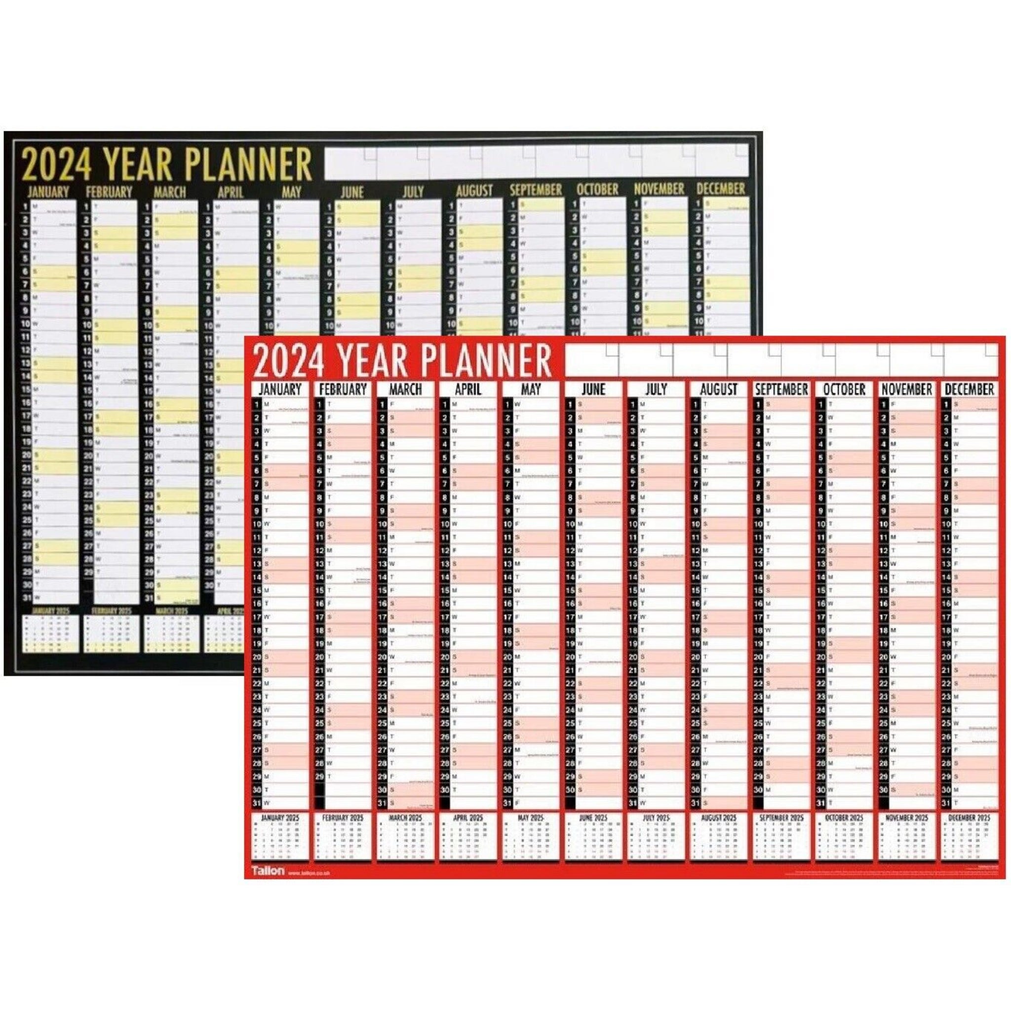 Beclen Harp 2026 A1 Size Calendar Full Year Large Red / Black theme Wall Planner Home Office Work Jan-Dec UK