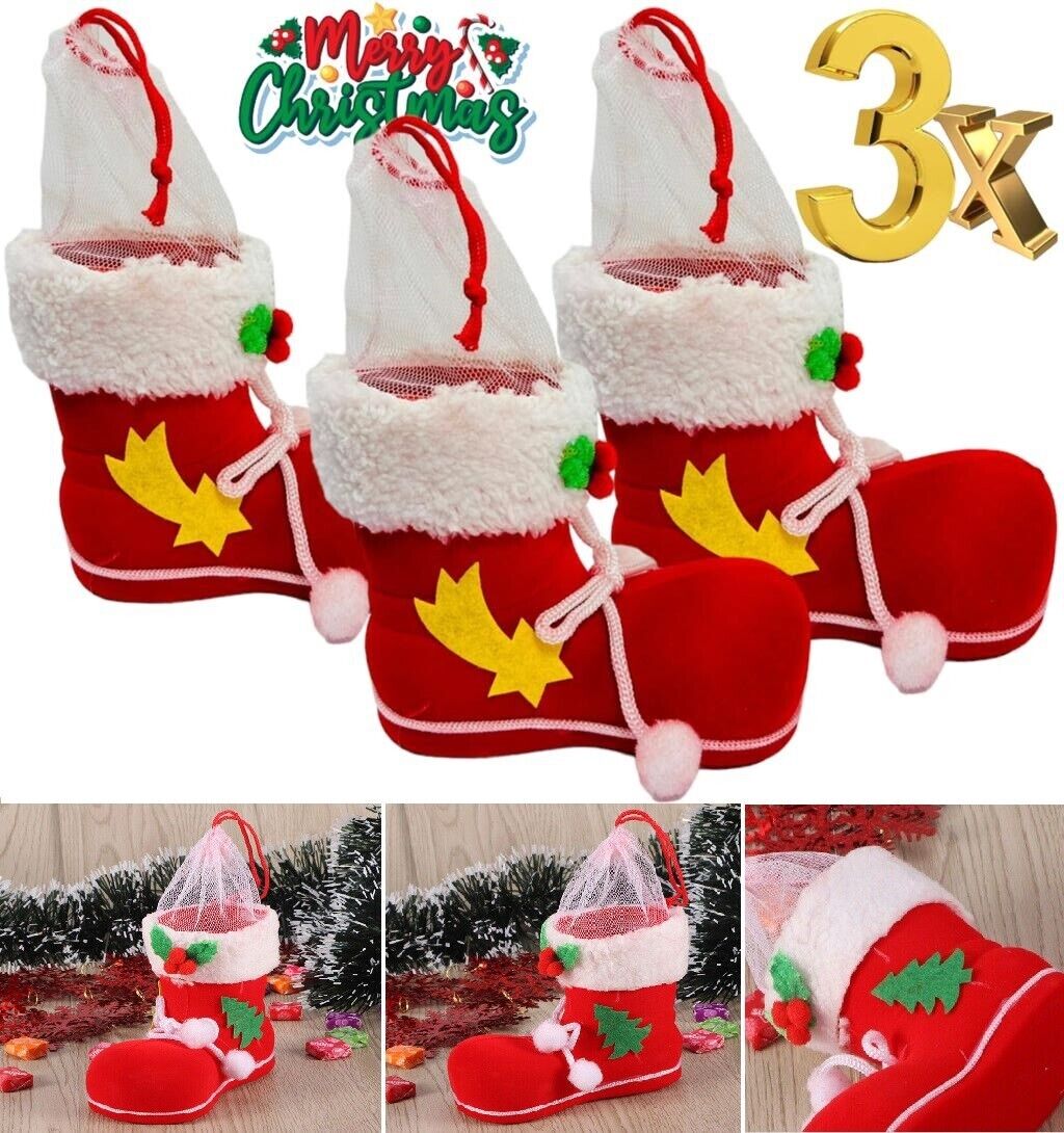 Beclen Harp 3 x Christmas Tree Santa Claus Candy Boots Ornament Gift Hanging Red Boot Decor