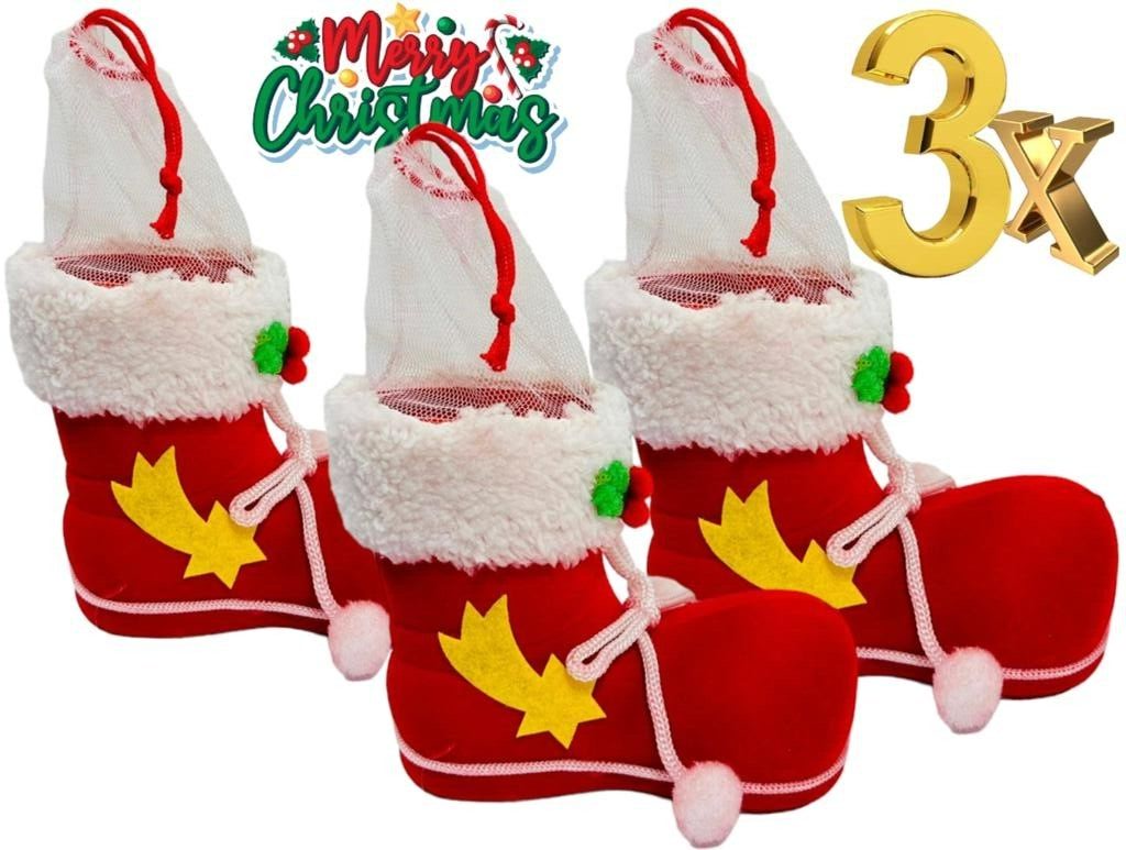 Beclen Harp 3 x Christmas Tree Santa Claus Candy Boots Ornament Gift Hanging Red Boot Decor