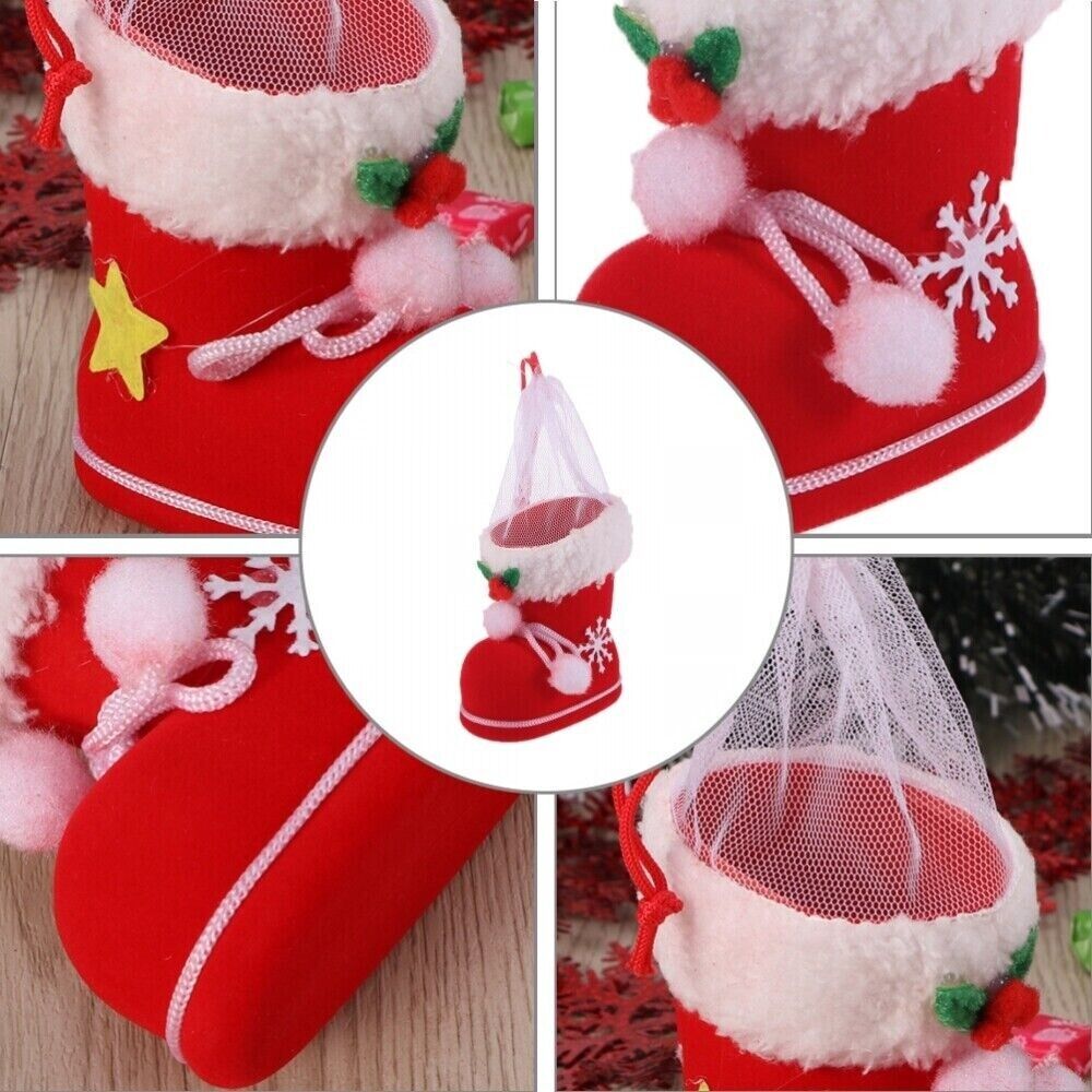 Beclen Harp 3 x Christmas Tree Santa Claus Candy Boots Ornament Gift Hanging Red Boot Decor