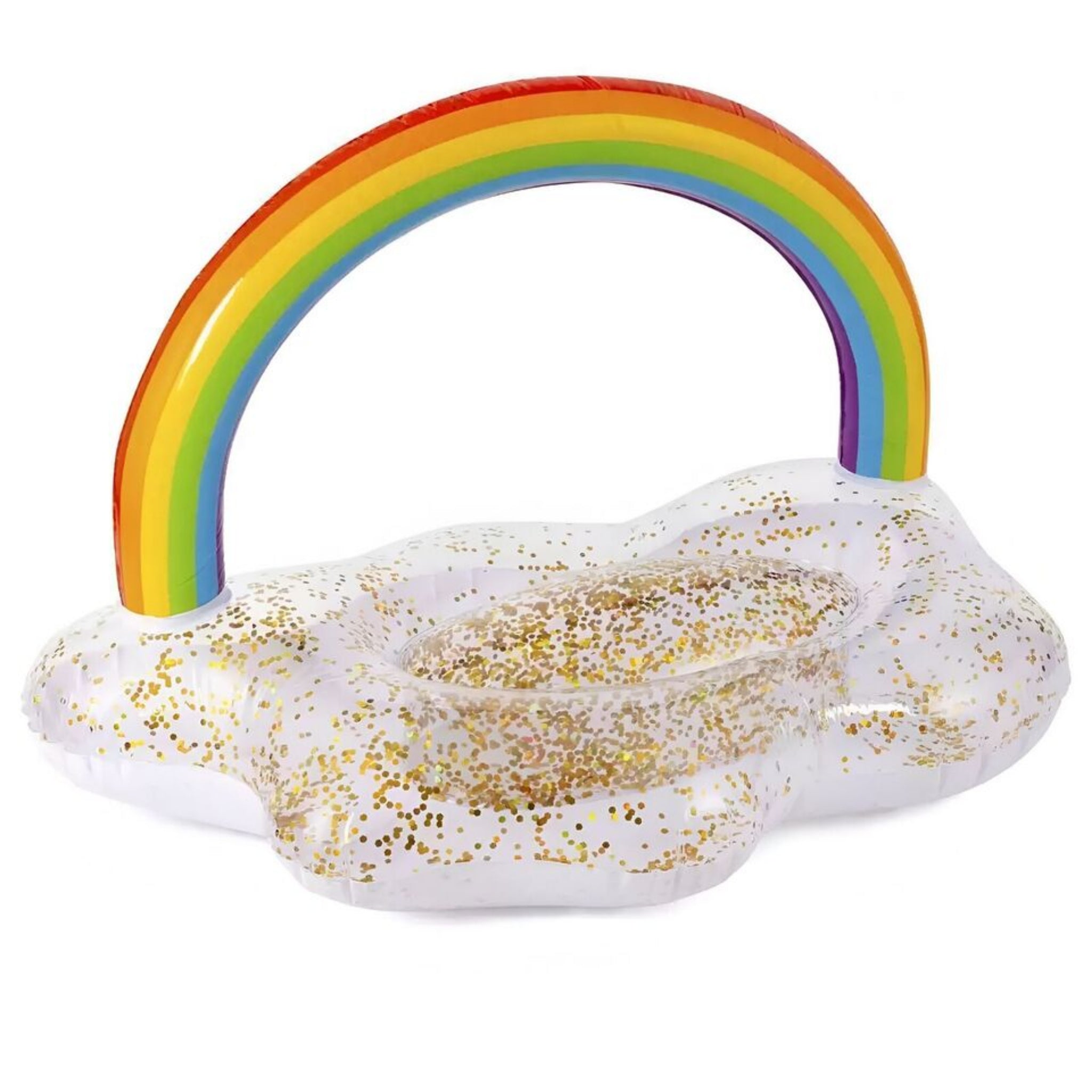 Beclen Harp GIANT RAINBOW GLITTER INFLATABLE 105CM SWIMMING RING Beach Pool Float Fun Gift