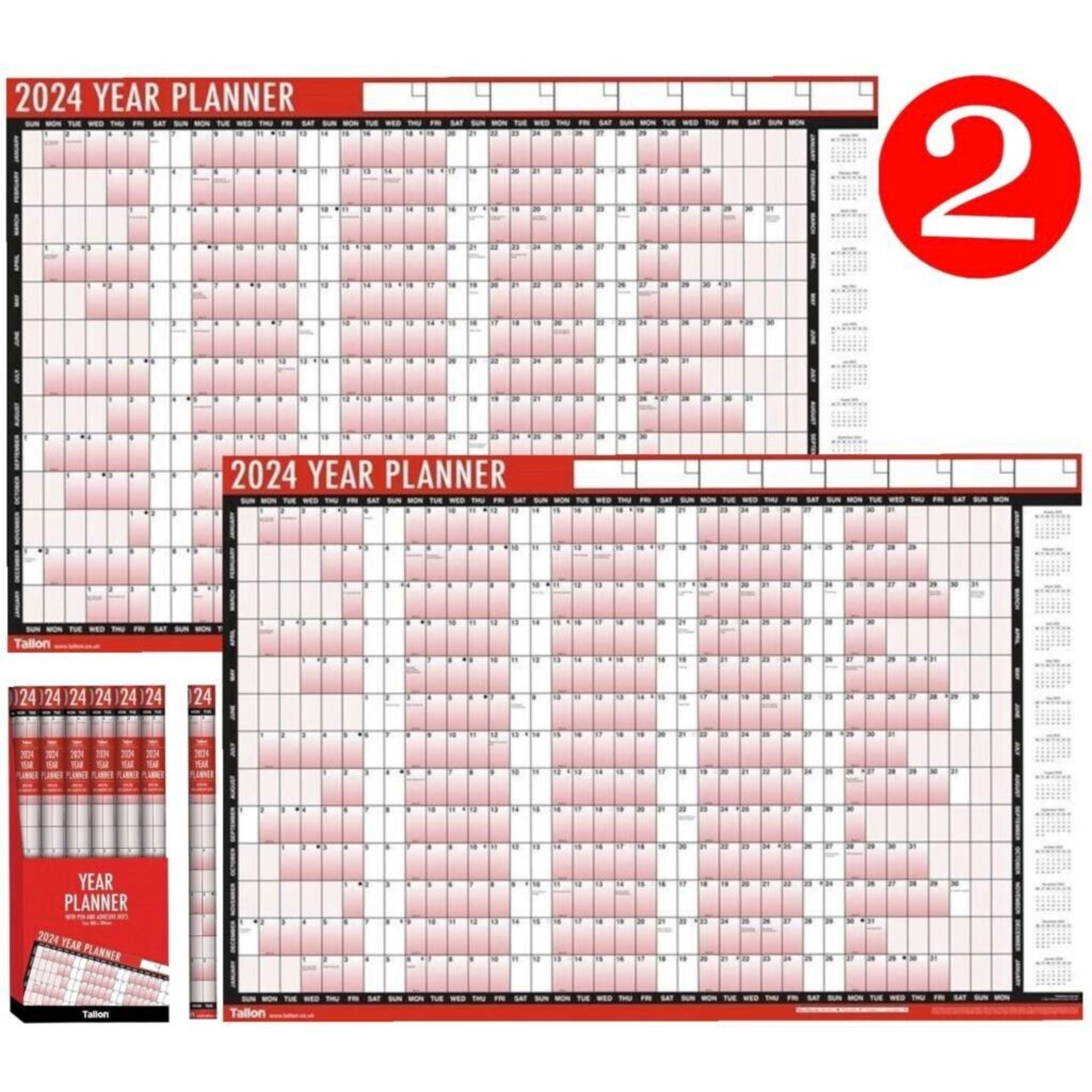 Beclen Harp 2 x 2024 A1 Full Year Annual Yearly Wall Planner Home Office Calendar Organiser