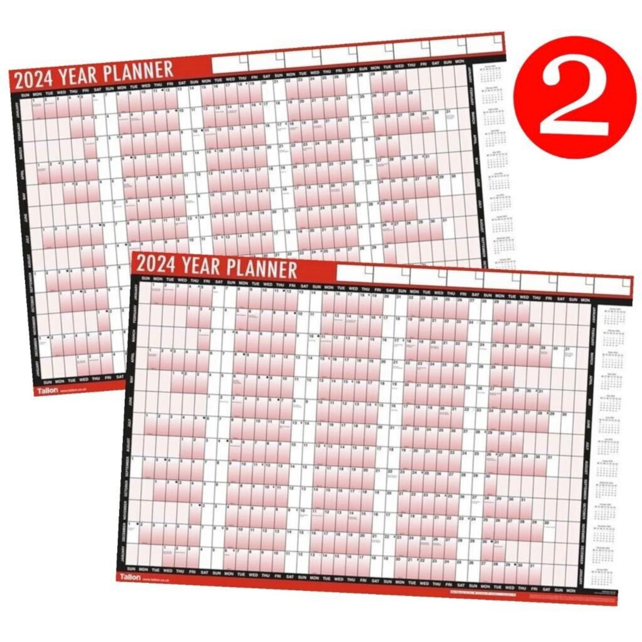 Beclen Harp 2 x 2024 A1 Full Year Annual Yearly Wall Planner Home Office Calendar Organiser