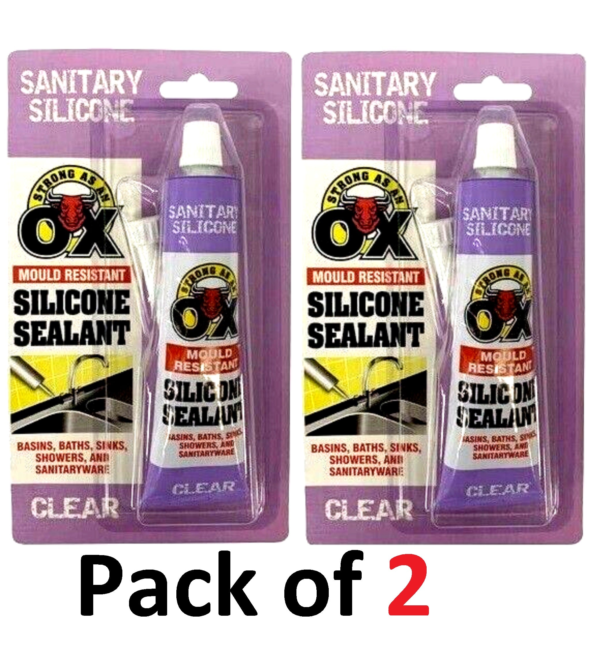 Beclen Harp 2x Clear Bathroom Sink Silicone Tube Sealant Mould Resistant Waterproof Sanitary 80g