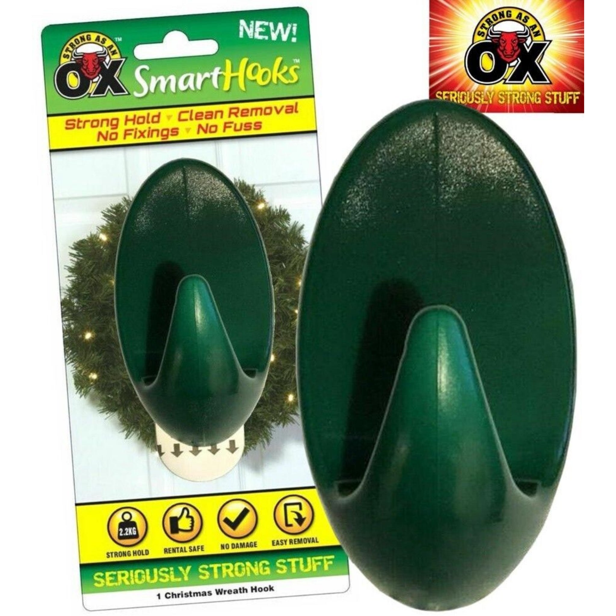 Beclen Harp 2 x Extra Strong Removable Strip Green Xmas Wreath Door Hanging Hook Mount Holds