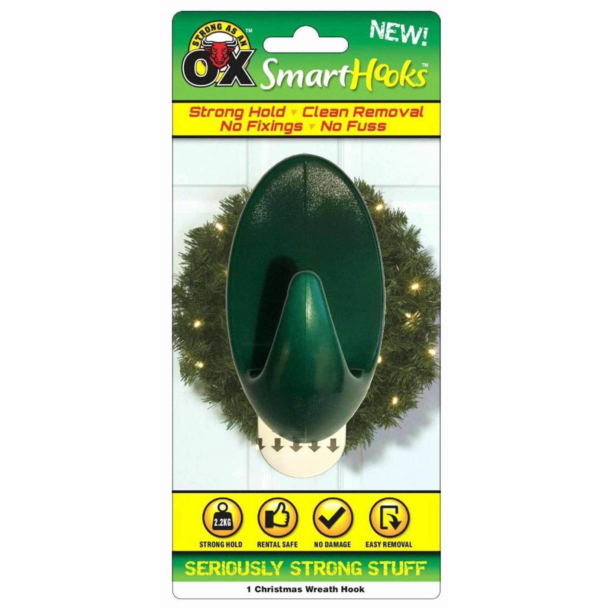 Beclen Harp 2 x Extra Strong Removable Strip Green Xmas Wreath Door Hanging Hook Mount Holds