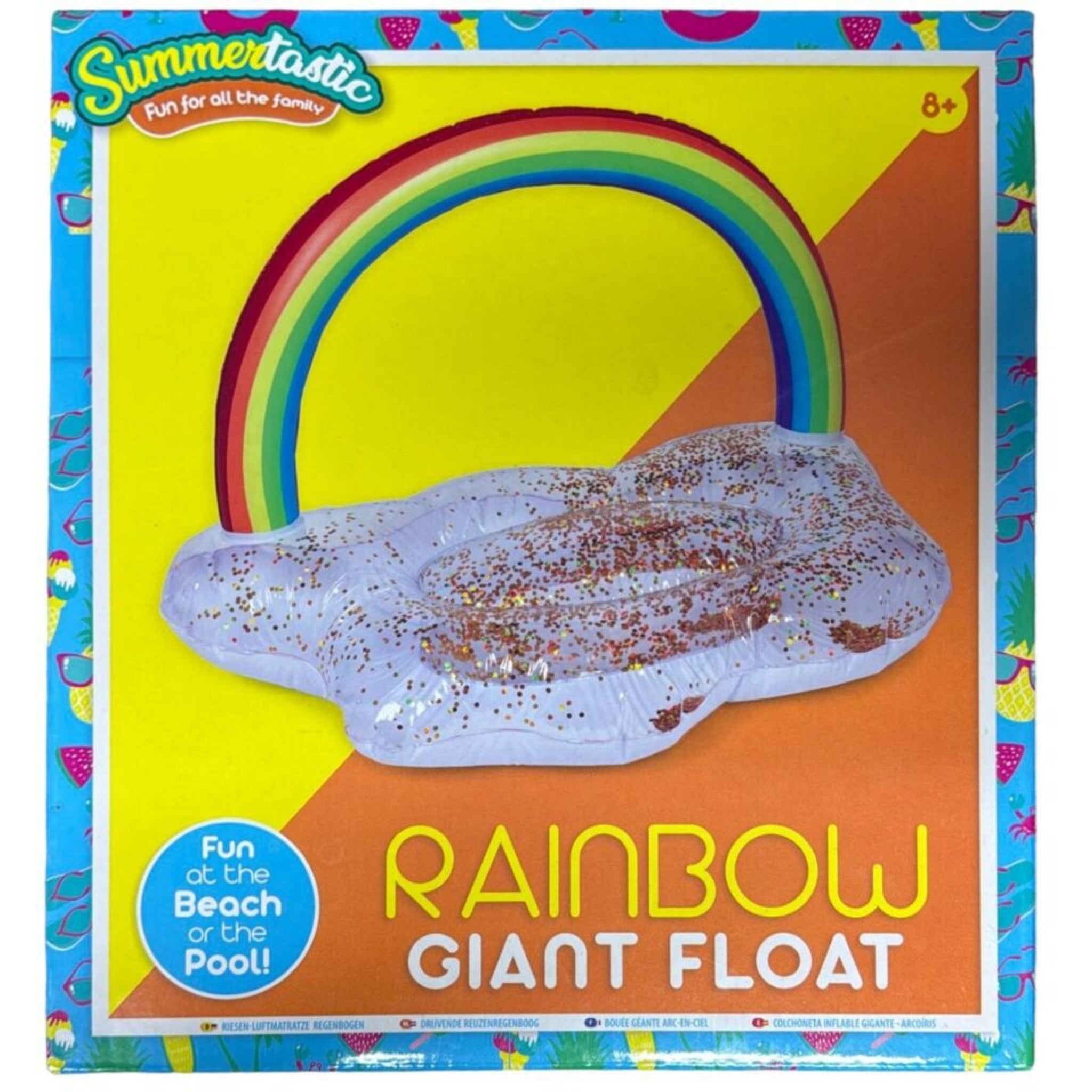 Beclen Harp GIANT RAINBOW GLITTER INFLATABLE 105CM SWIMMING RING Beach Pool Float Fun Gift