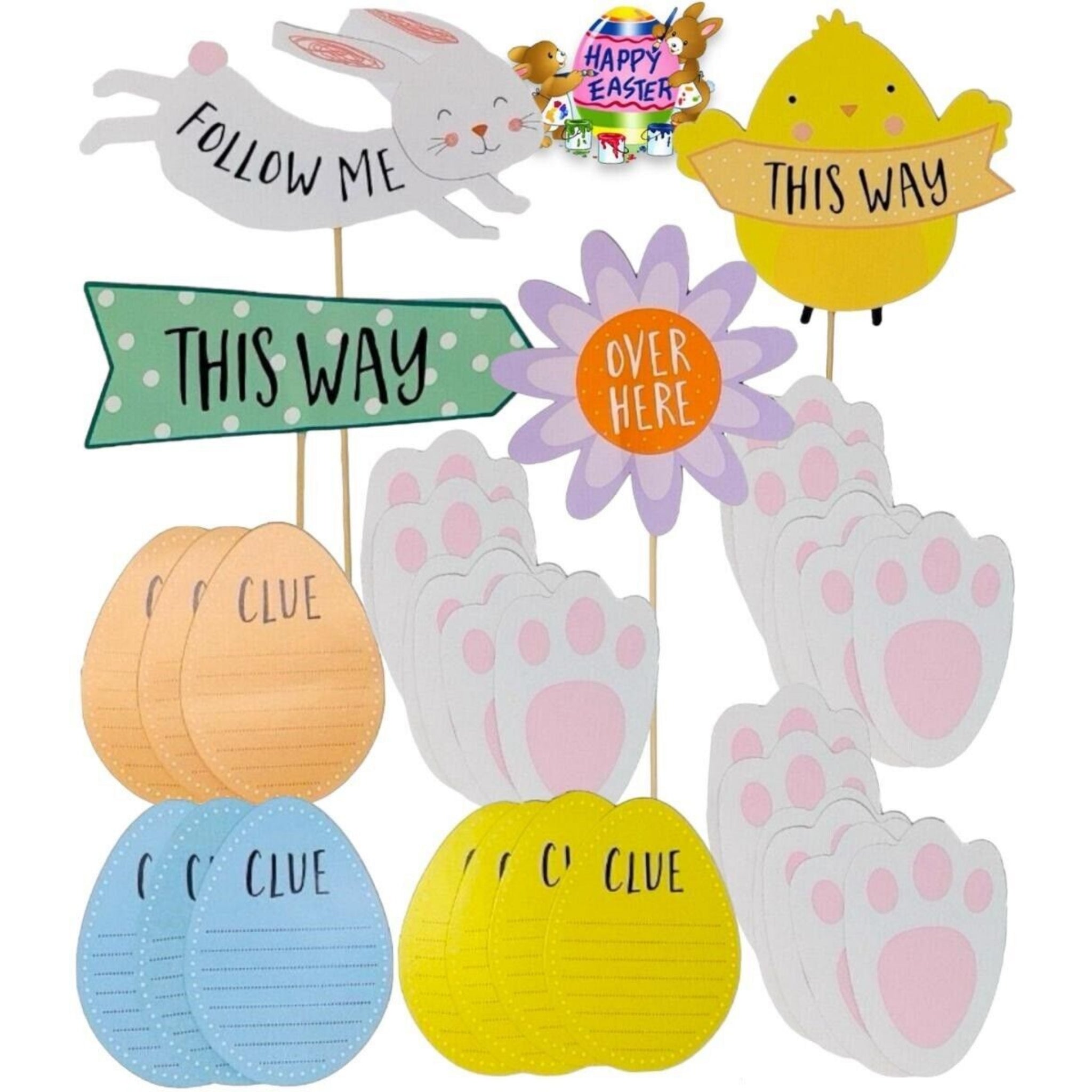 Beclen Harp Easter Egg Hunt Kit 5 Signs, 20 Bunny Feet & 10 Clue Eggs Decorations Kids Fun