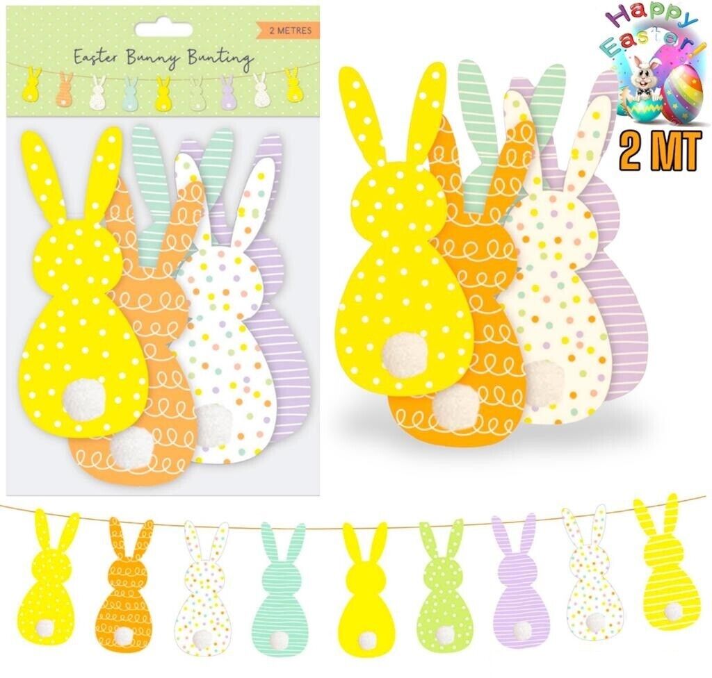 Beclen Harp Easter Bunting Bunny Rabbit Banner Garland Hanging Ready Threaded 2 Metresv