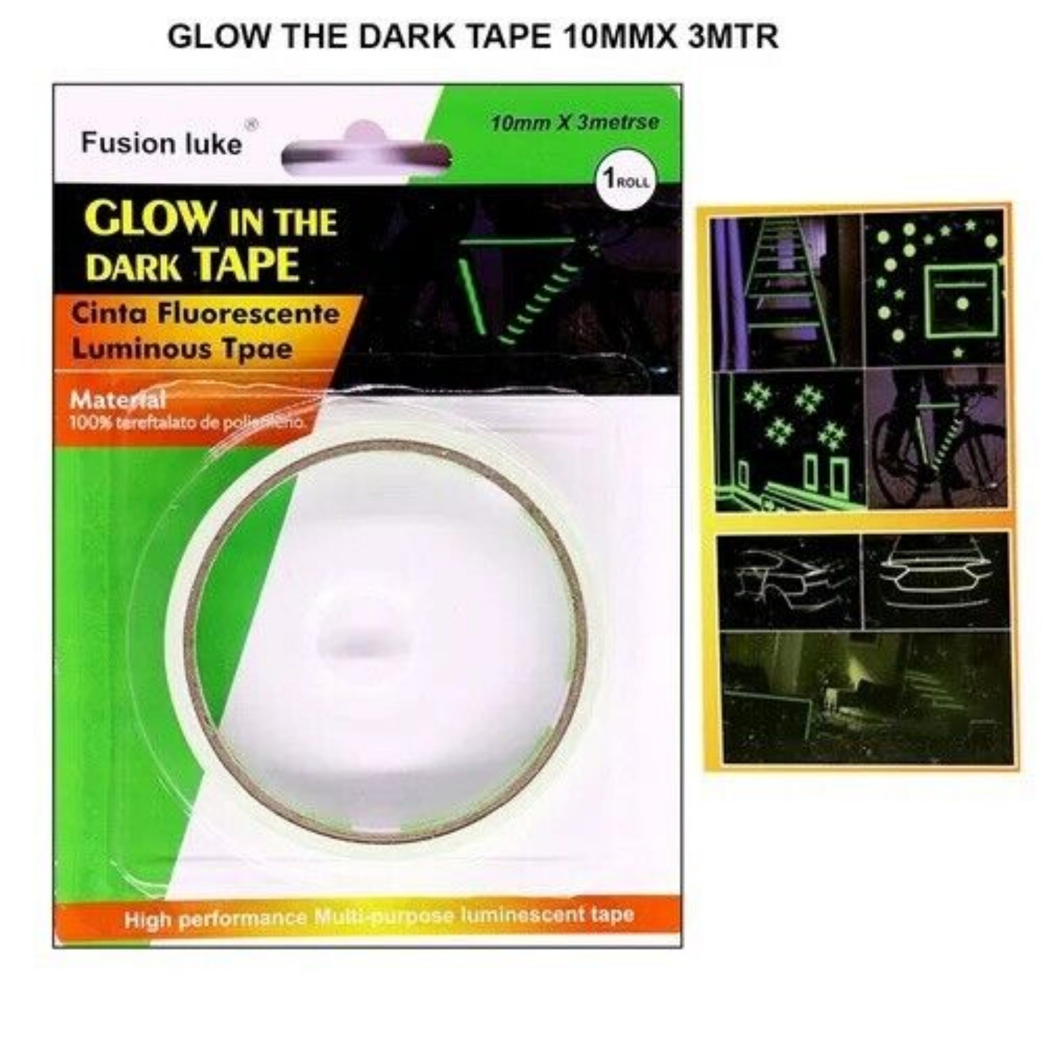 Beclen Harp 3MT Glow In The Dark Tape Thin Sticker Neon Light Safety Switch Green Halloween