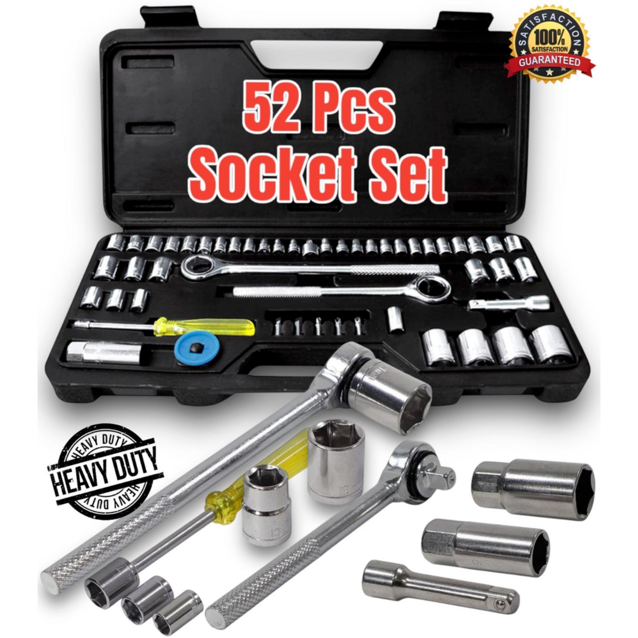 Beclen Harp 52pc 1/4" & 3/8" socket driver set metric imperial ratchet bolts spark with case
