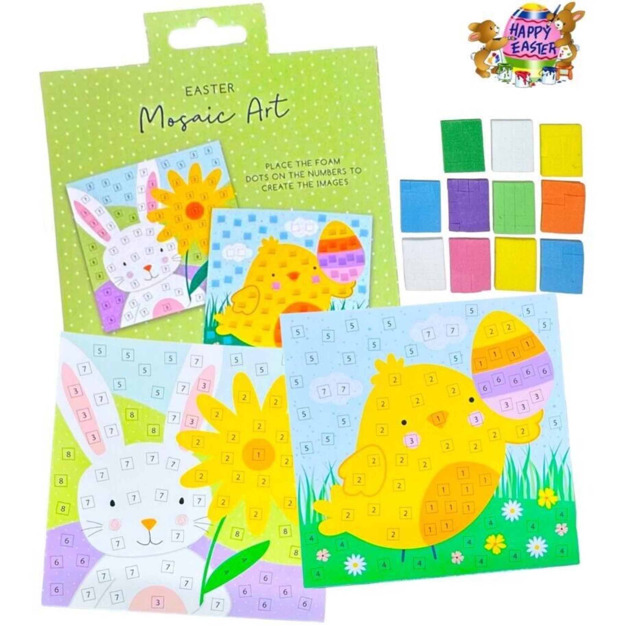 Beclen Harp Make your Own 2 Easter Mosaics - Decorate Your Own Easter Bunny Chick Craft Kit