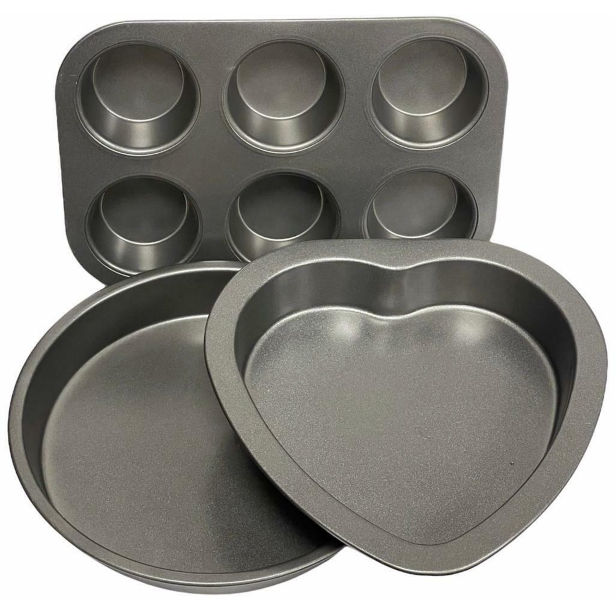 Beclen Harp SET OF 3 Heart Shaped Cake Tin Non Stick Carbon Steel Bake Pan Cheesecake Loaf