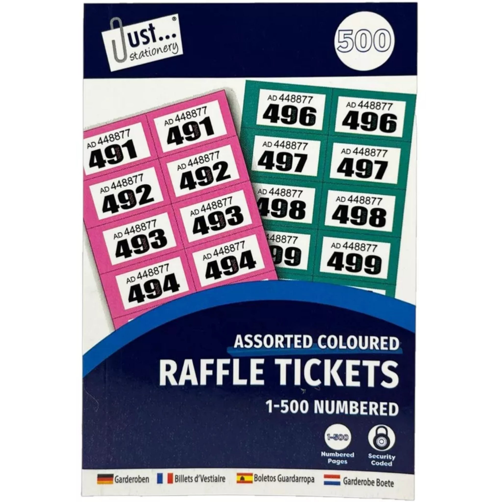 Beclen Harp 12 x Books of 1-500 Cloakroom Raffle Tombola New Draw Tickets Numbered Mixed colours