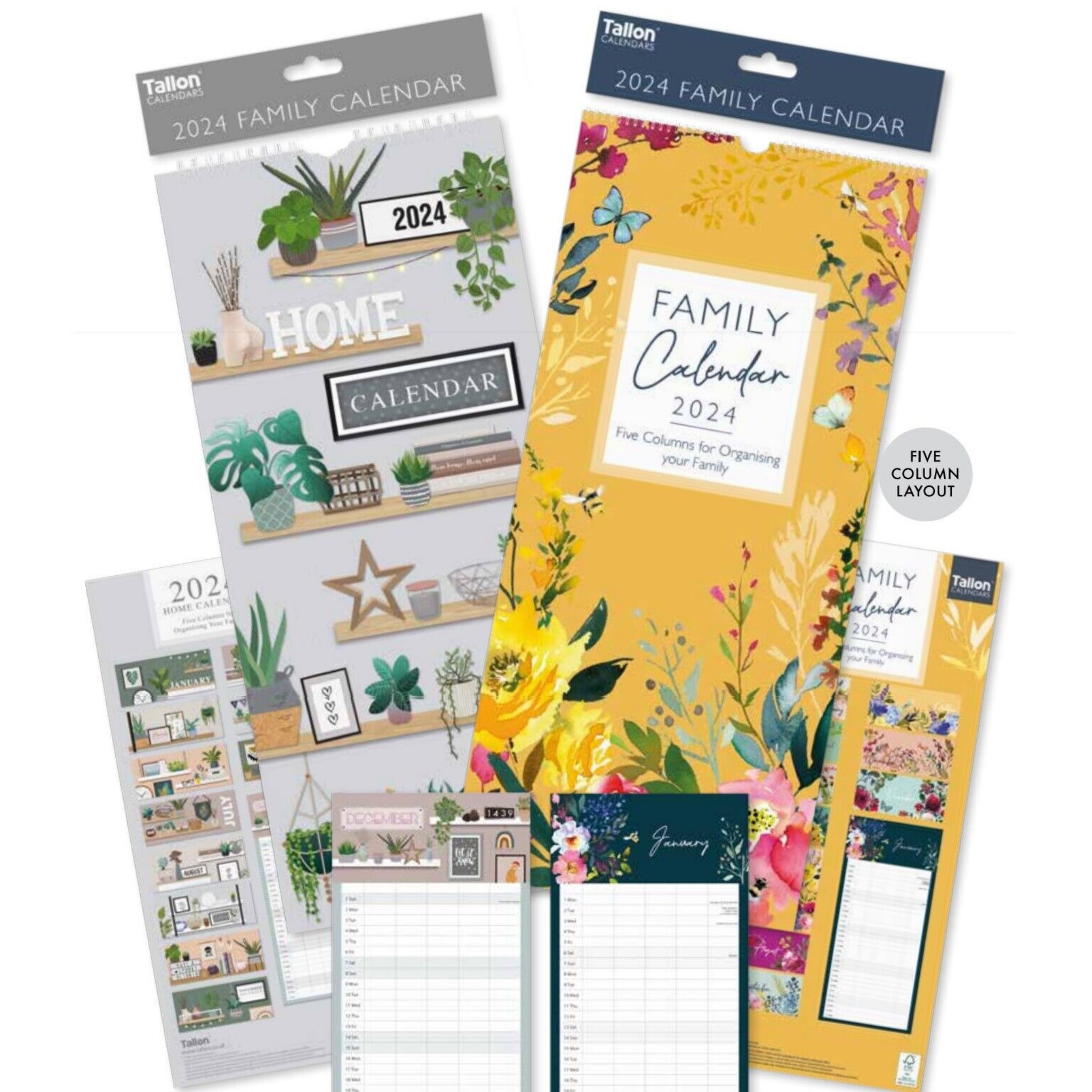 Beclen Harp 2024 Family Organiser 5Columns Calendar Planner Month to View Long Wall Calendar
