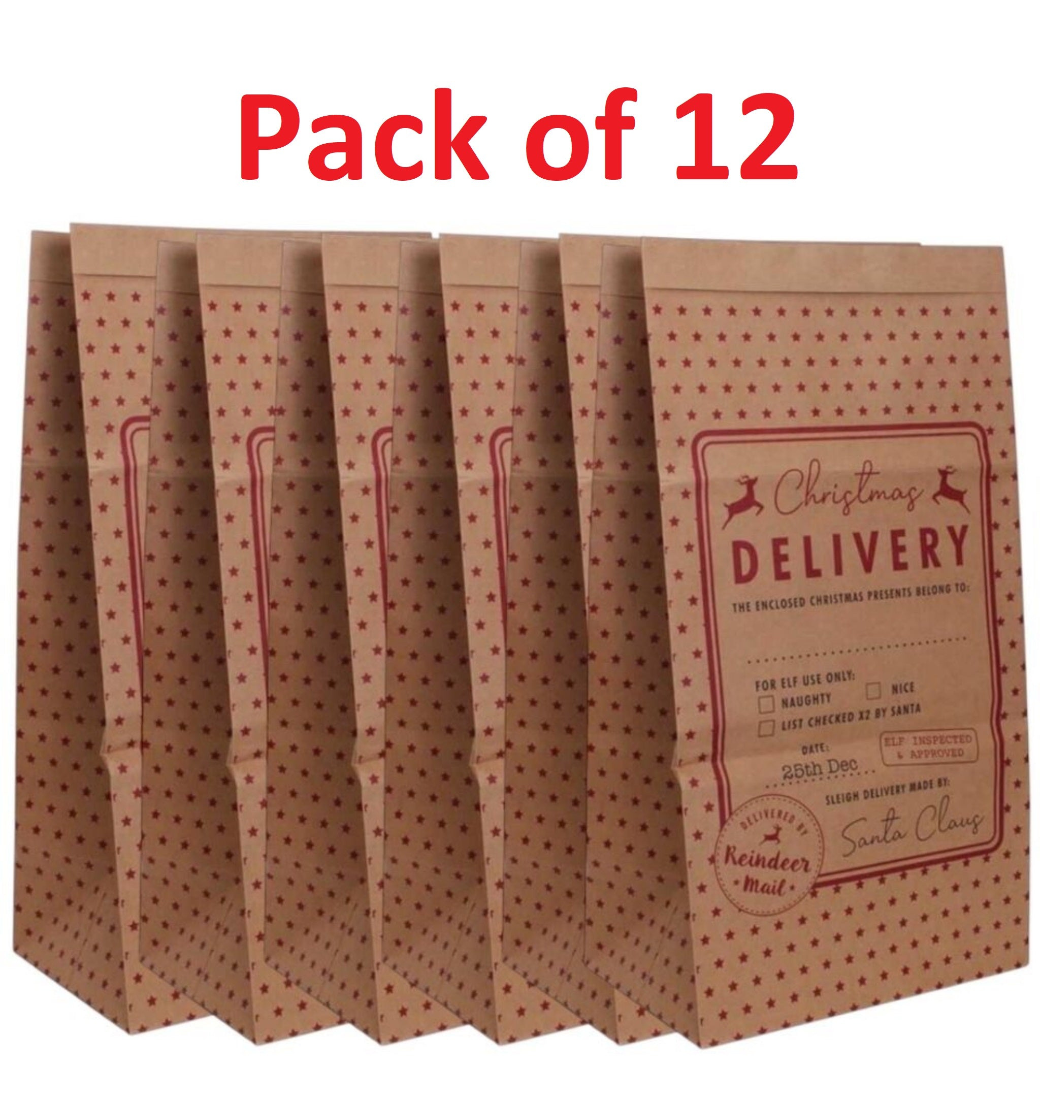Beclen Harp 6 / 12 / 18 Pack Giant Christmas Paper Kraft Sack Stocking Father Xmas Gift Present Bag UK