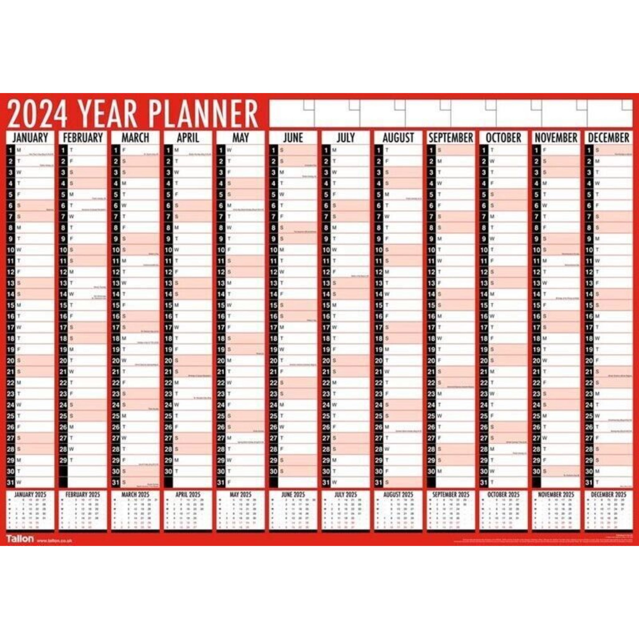 Beclen Harp 2026 A1 Size Calendar Full Year Large Red / Black theme Wall Planner Home Office Work Jan-Dec UK