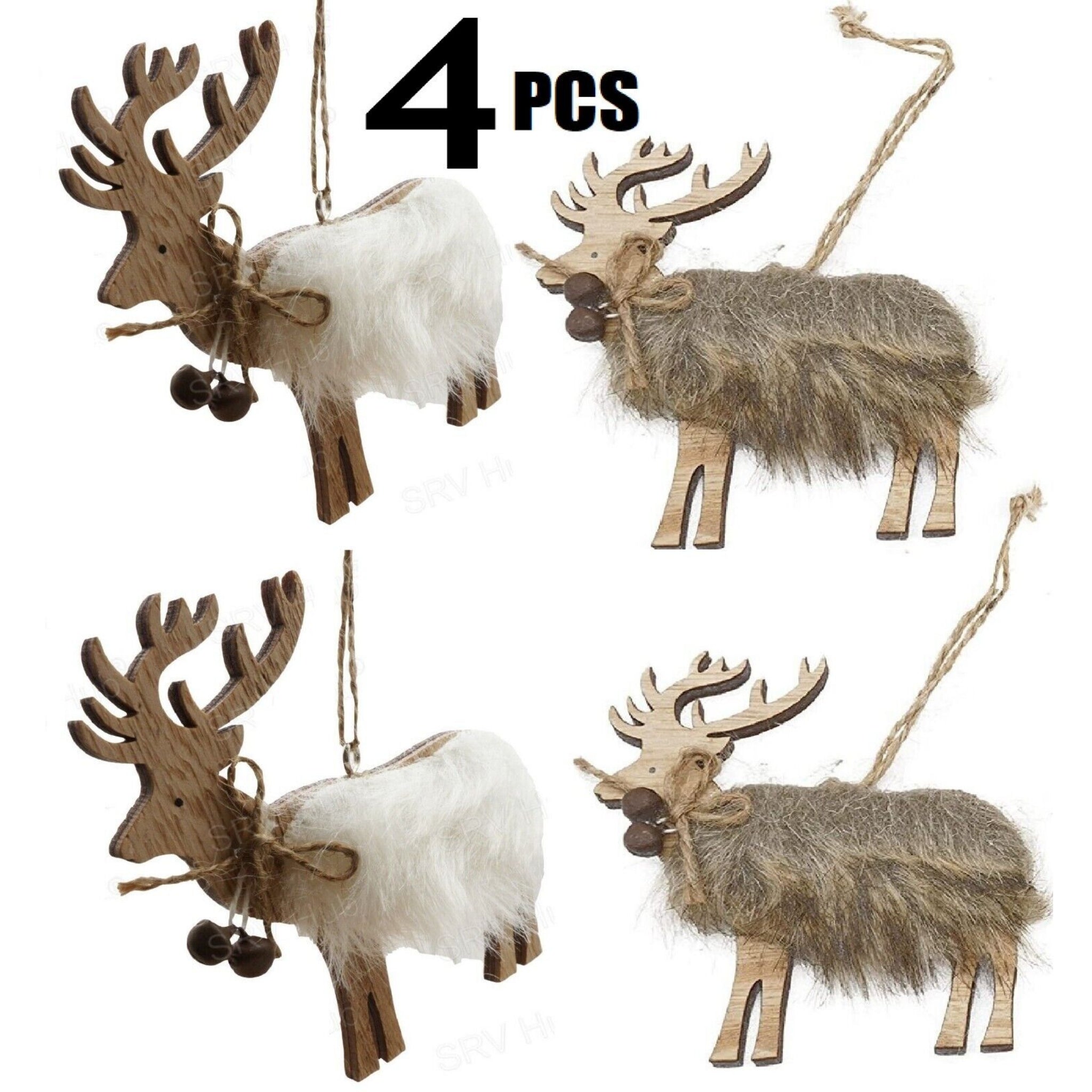 Beclen Harp 4x Christmas Tree Baubles Reindeer gift tag wooden Hanging Xmas Decoration