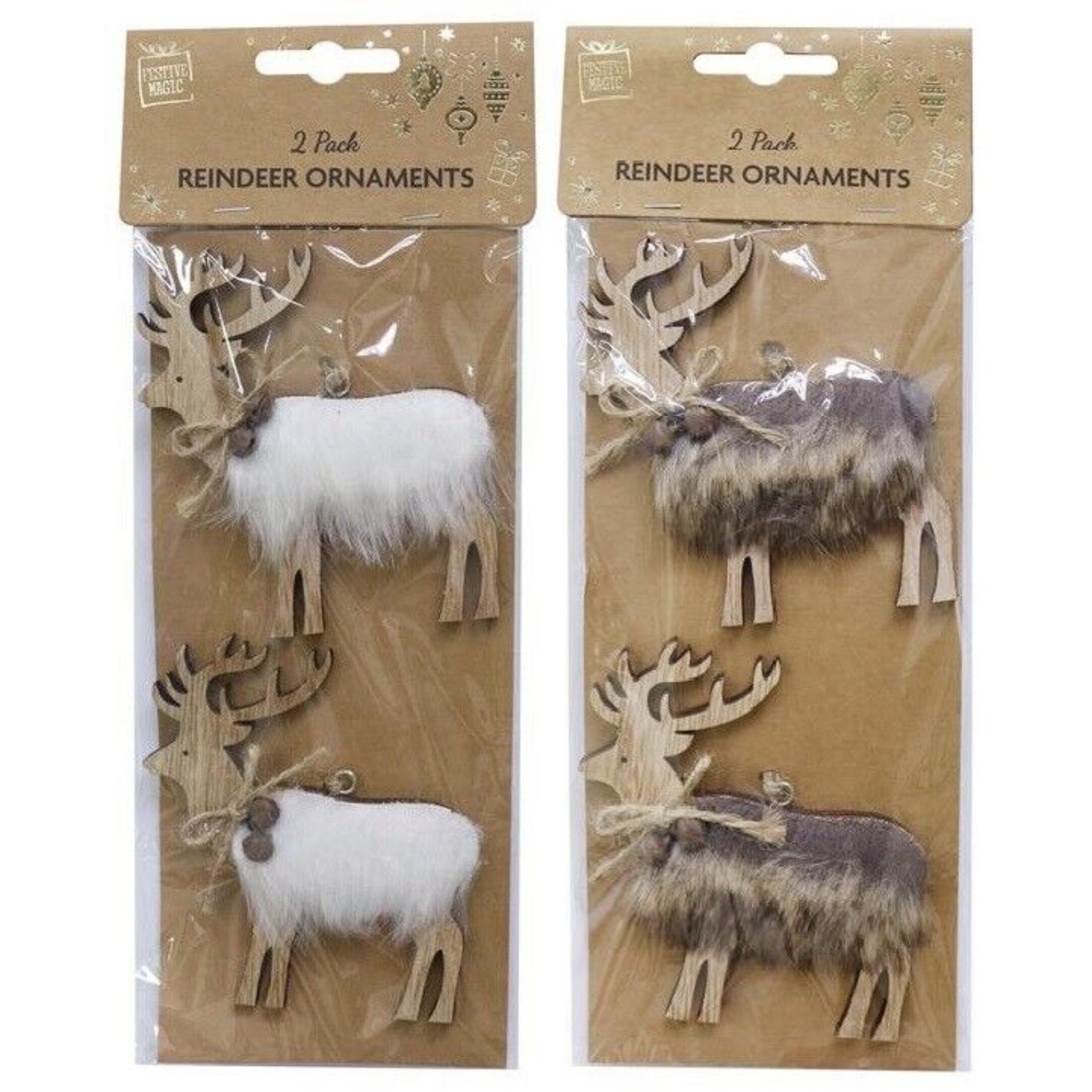Beclen Harp 4x Christmas Tree Baubles Reindeer gift tag wooden Hanging Xmas Decoration