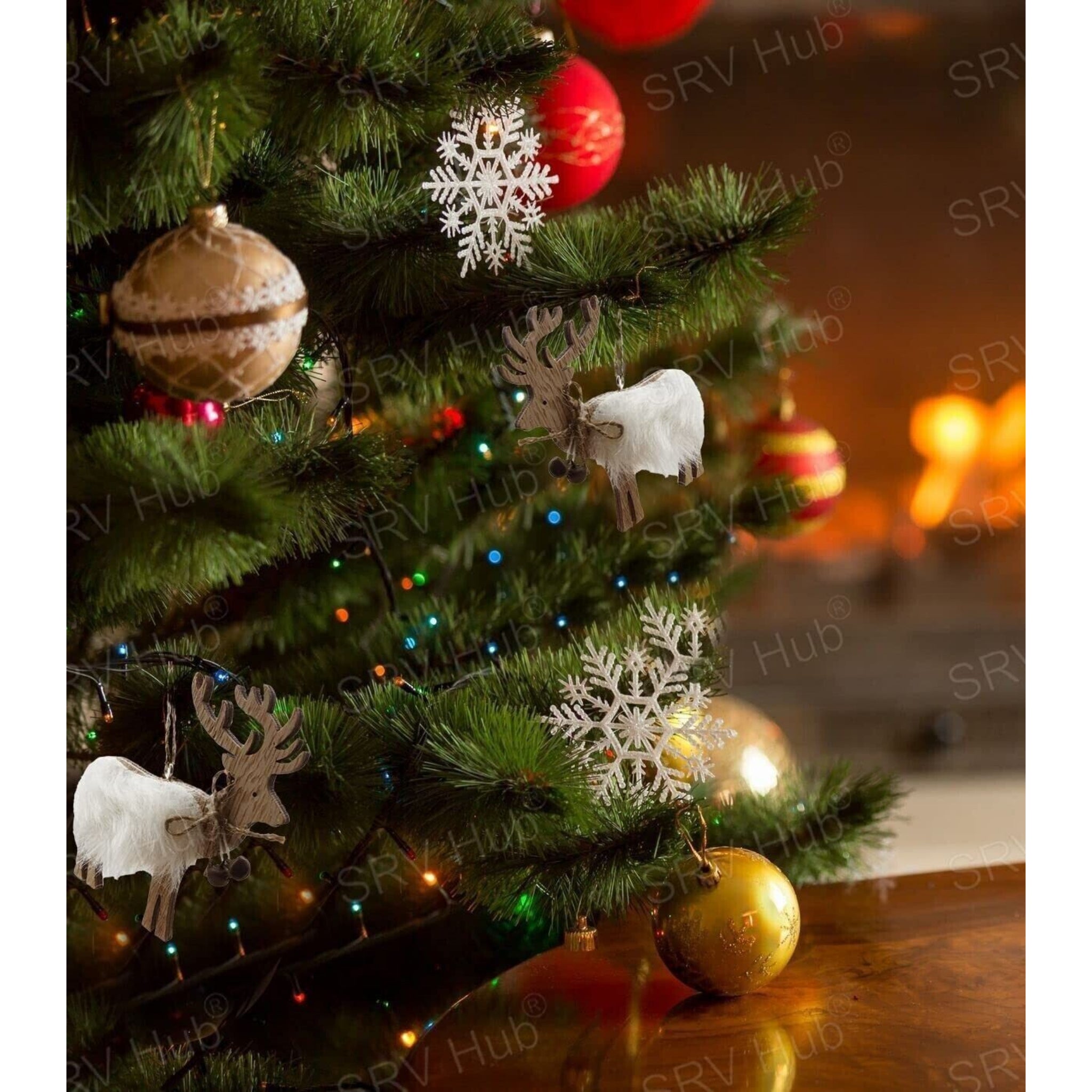 Beclen Harp 4x Christmas Tree Baubles Reindeer gift tag wooden Hanging Xmas Decoration