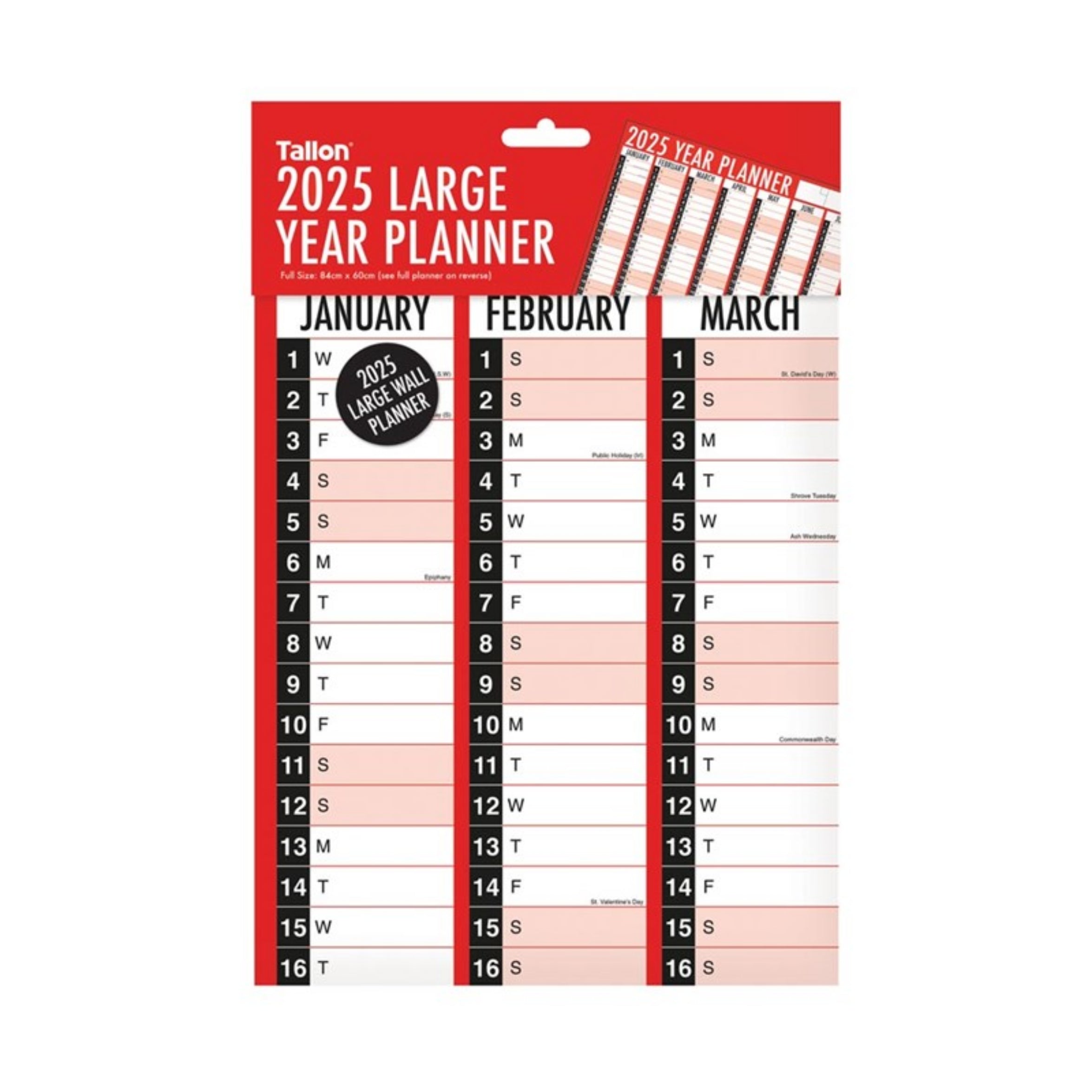 Beclen Harp 3 x 2025 A1 Full Year Annual Yearly Wall Planner Home Office Calendar Organiser