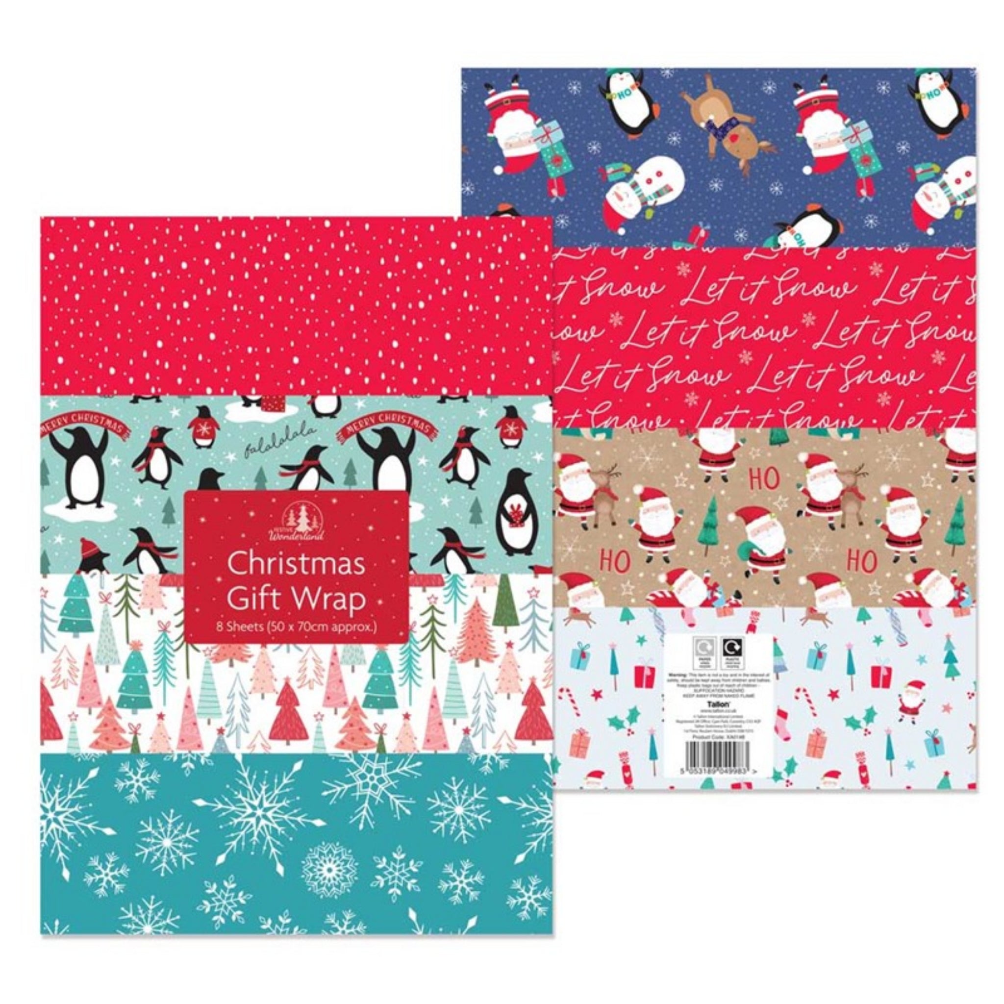 Beclen Harp Christmas Gift Wrapping Paper Mix Festive Traditional Each 50cm x 70cm 8 Sheets