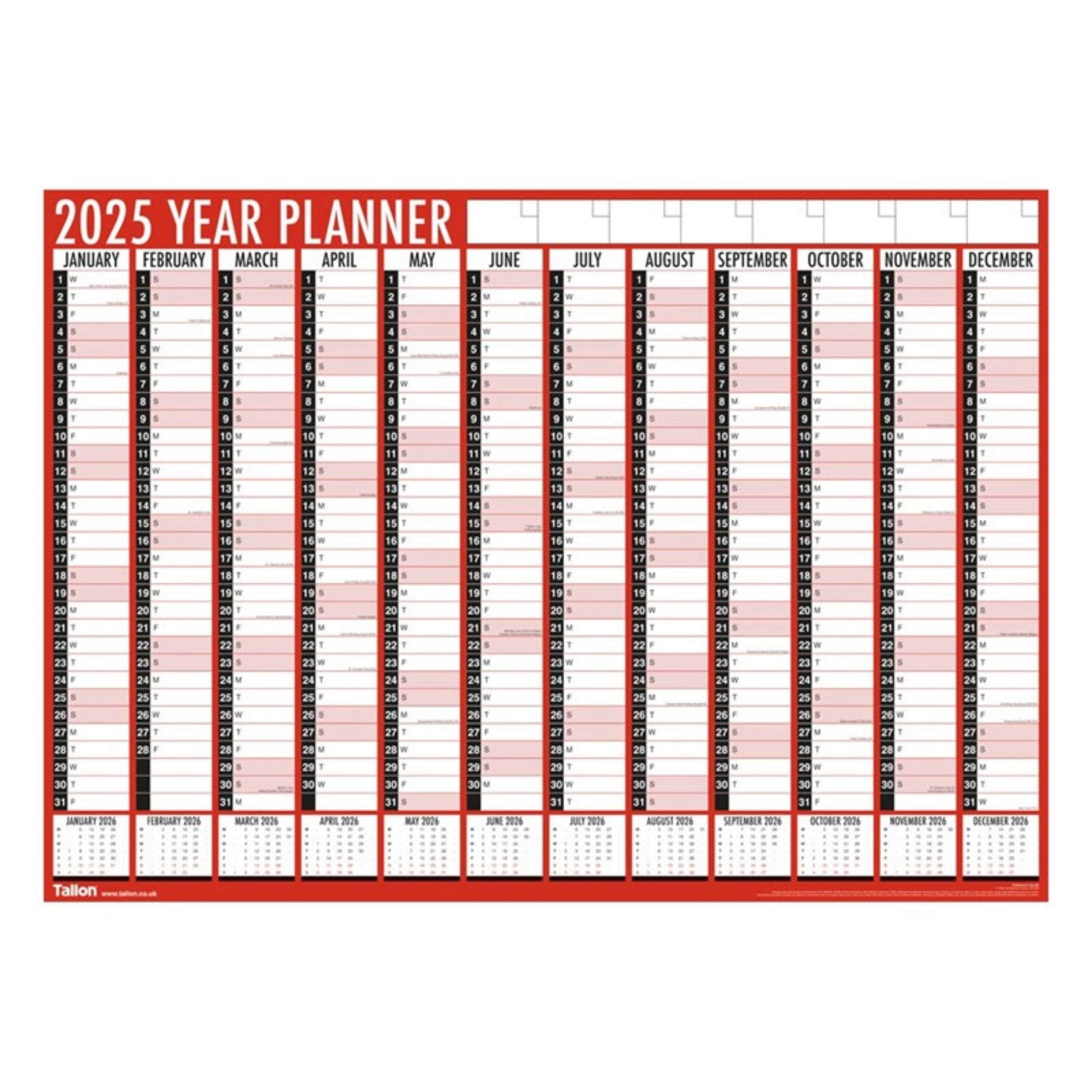 Beclen Harp 3 x 2025 A1 Full Year Annual Yearly Wall Planner Home Office Calendar Organiser