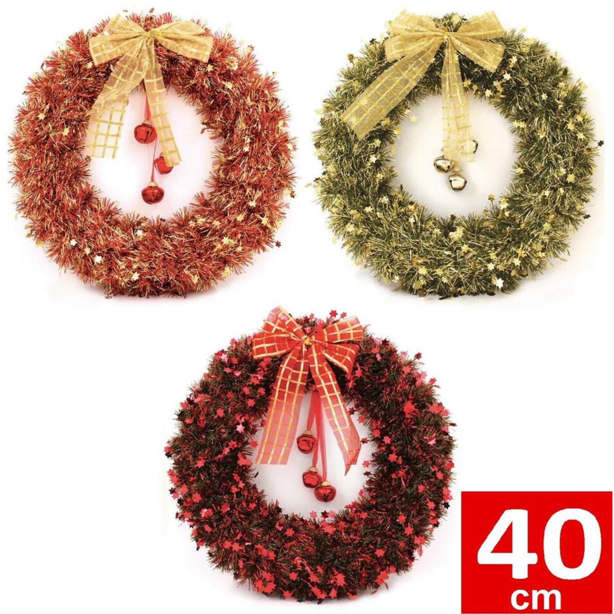 Beclen Harp Large Christmas Tinsel Wreath With Bell Wall Hanging Window Xmas Decoration