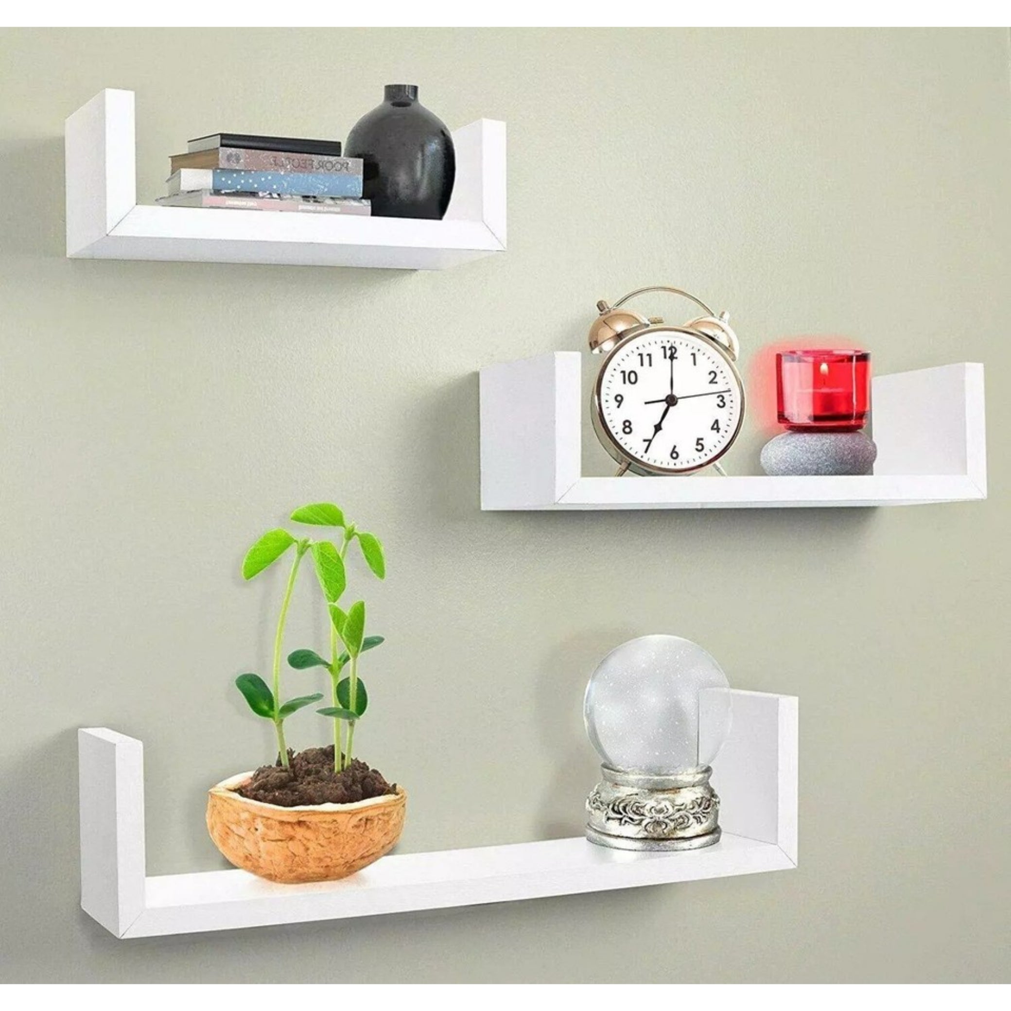 Beclen Harp Set of 3 Floating Shelves Wall Mounted Storage Display Shelf Kit Home Decor WHT UK Best Seller Free Shipping