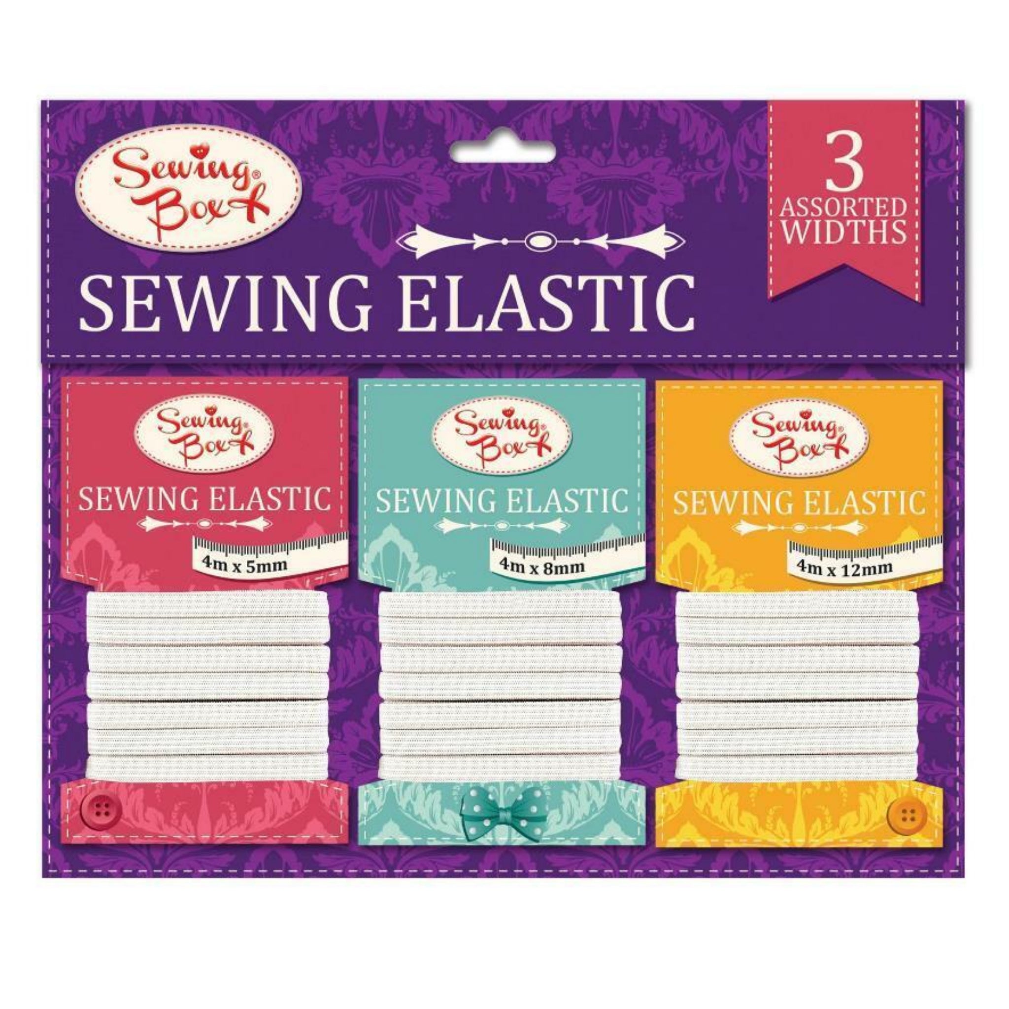 Beclen Harp 3x White Dressmaking Sewing Elastic Flat.Width,5mm, 8mm,12mm.Each 4 meters aprox