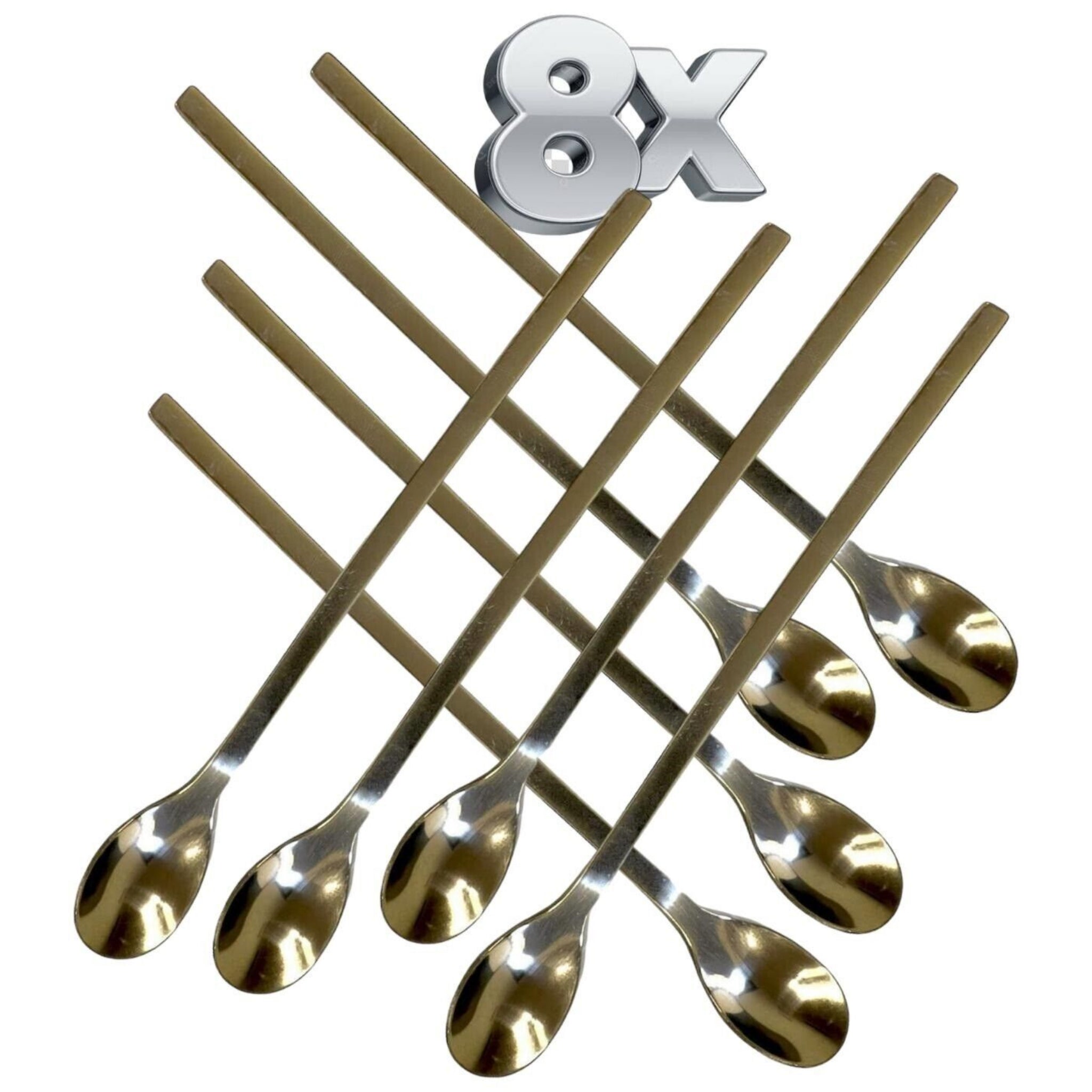 Beclen Harp 8 x Long Handled Cocktail Spoons Knickerbocker Latte Sundae Teaspoons Bar Tool