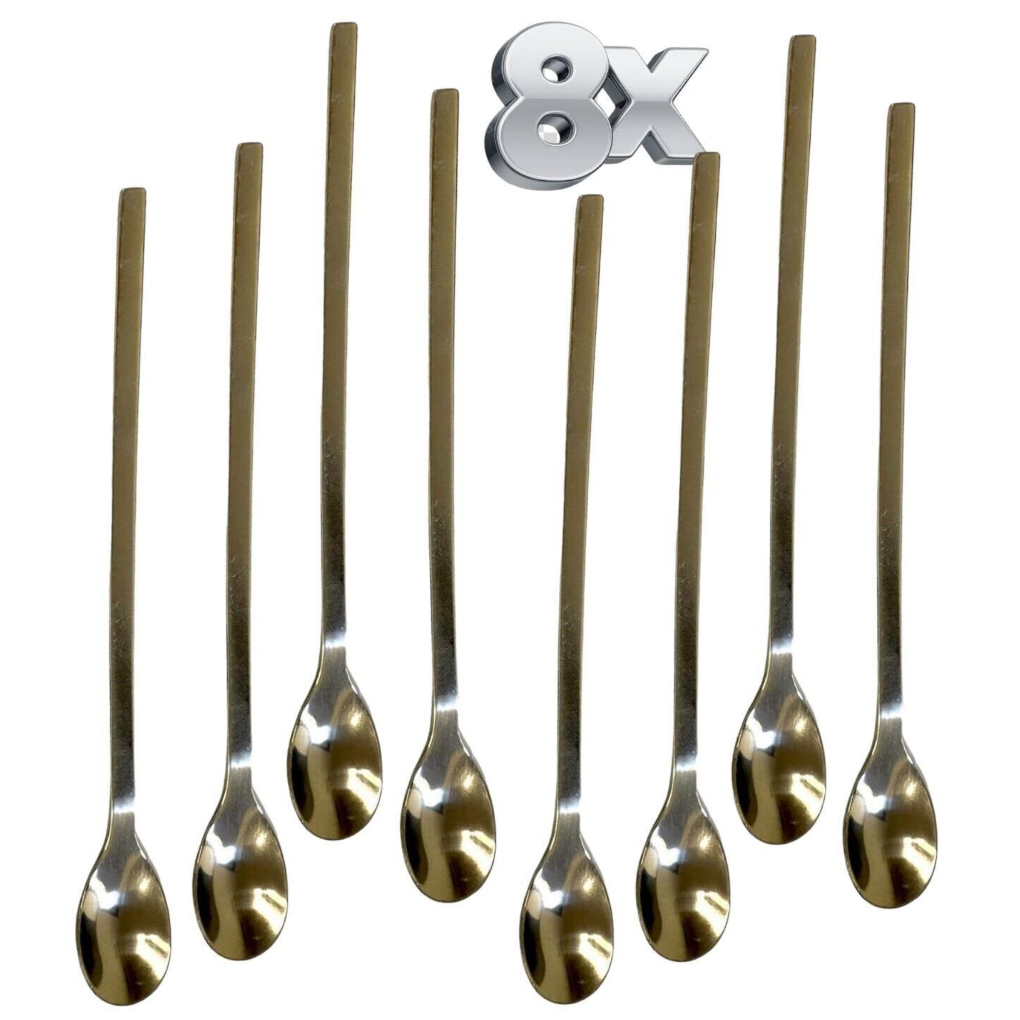 Beclen Harp 8 x Long Handled Cocktail Spoons Knickerbocker Latte Sundae Teaspoons Bar Tool