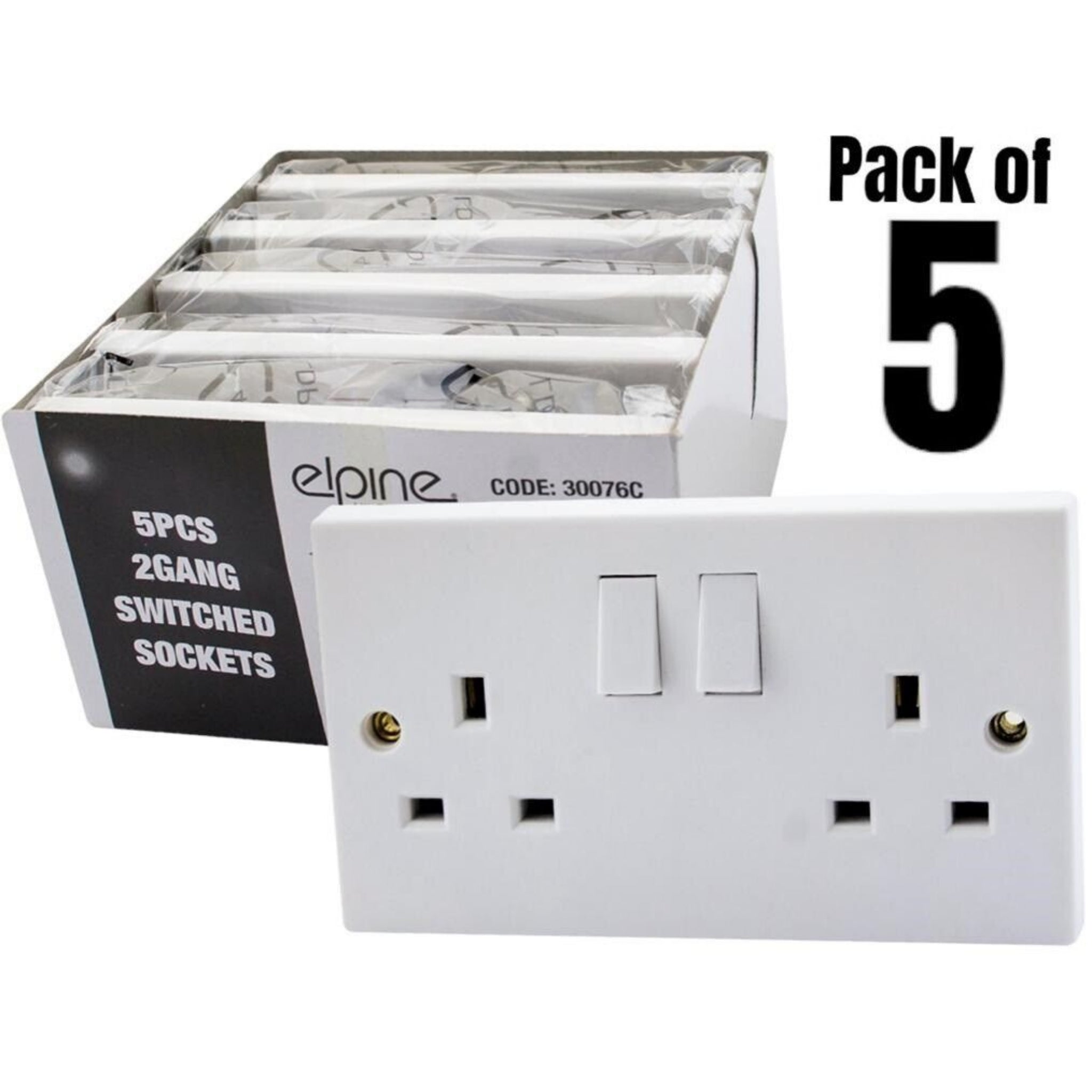 Beclen Harp 5 X Double Switched Converter Power Socket White Moulded, 13 Amp Switched Socket