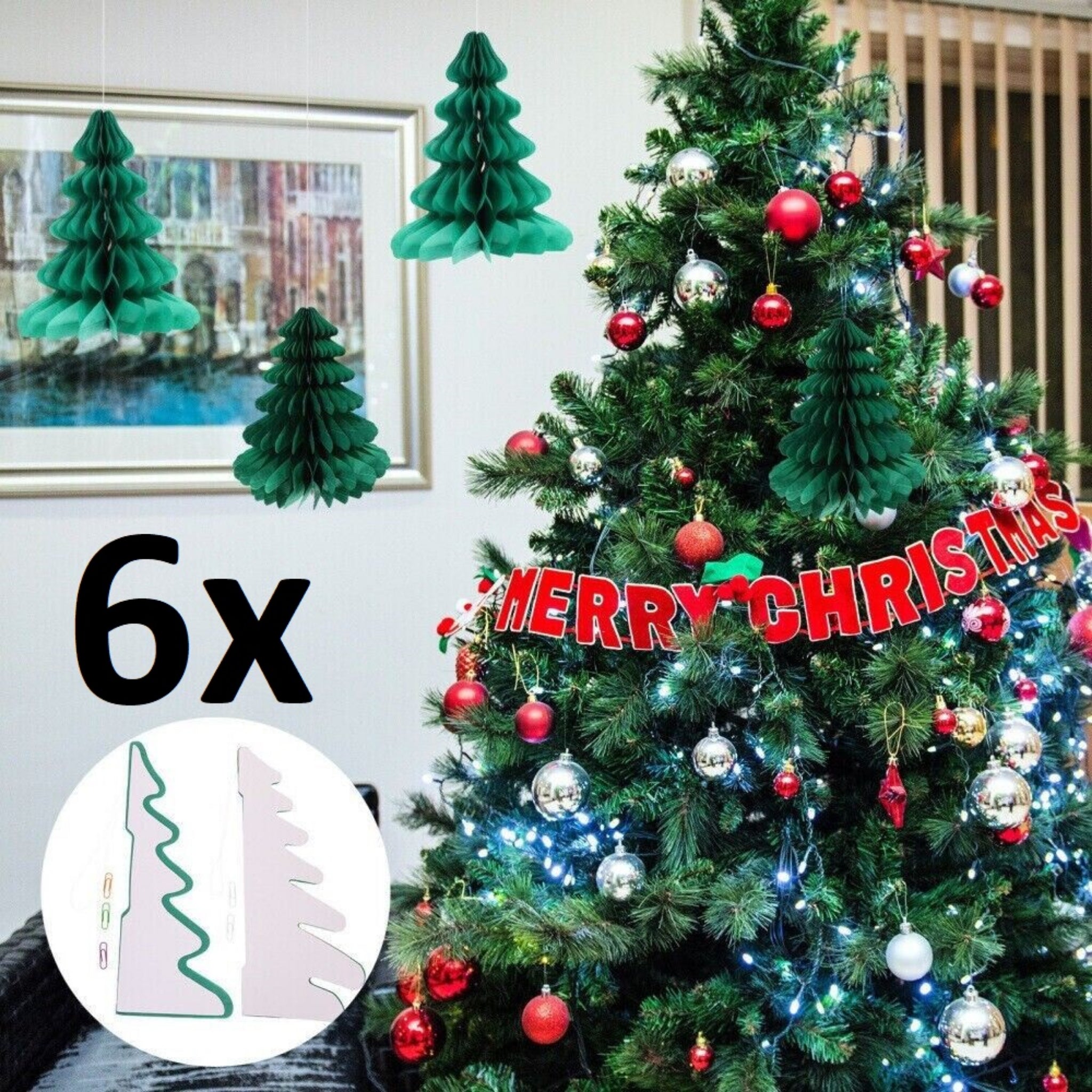 Beclen Harp 6 Pcs Honeycomb Baubles Paper Christmas Tree Christmas Party Hanging Decoration