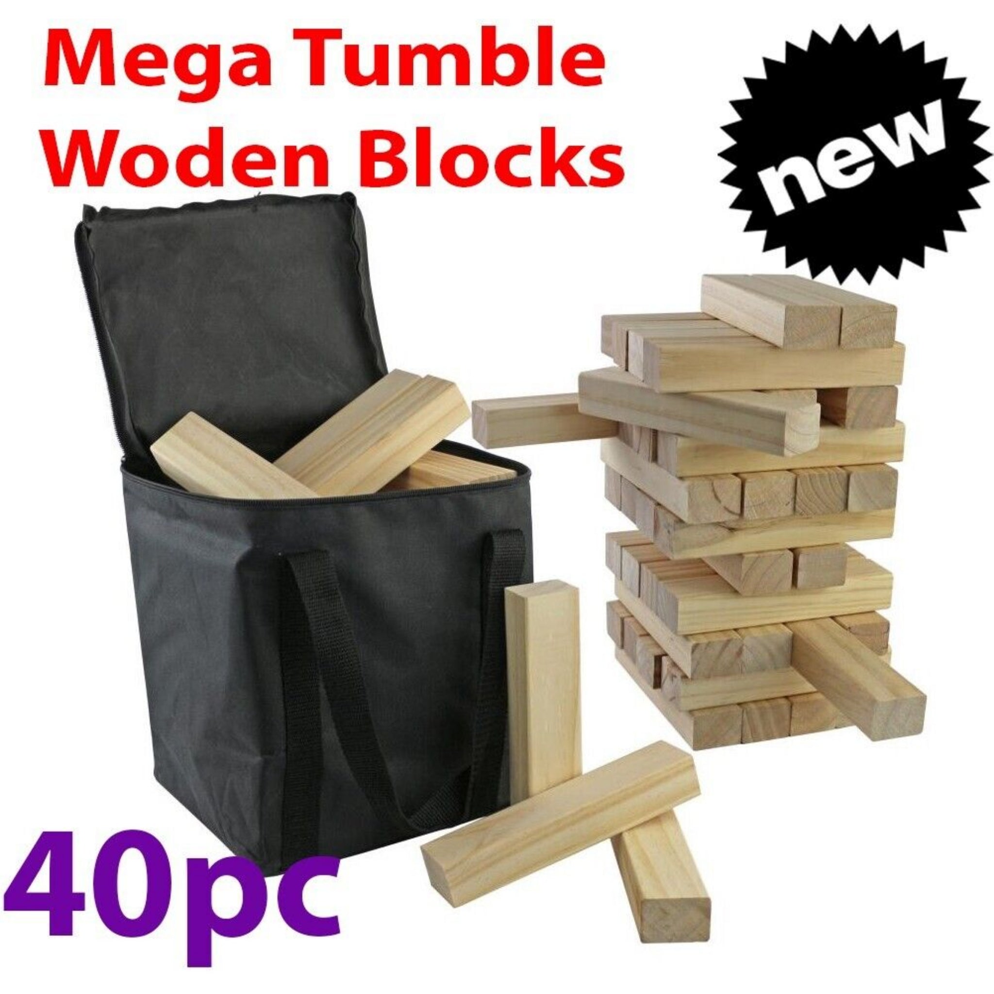 Beclen Harp 40 Blocks Giant Wooden Tower Tumbling Jenga Game Garden Indoor Outdoor Kids Fun