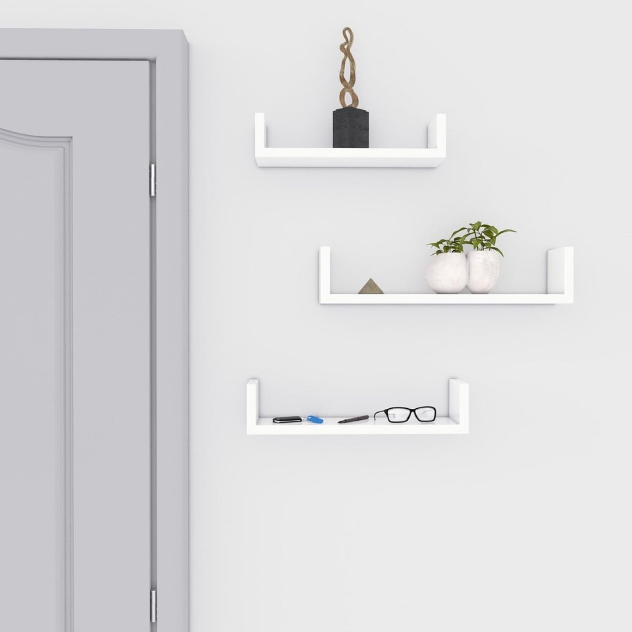 Beclen Harp Set of 3 Floating Shelves Wall Mounted Storage Display Shelf Kit Home Decor WHT UK Best Seller Free Shipping