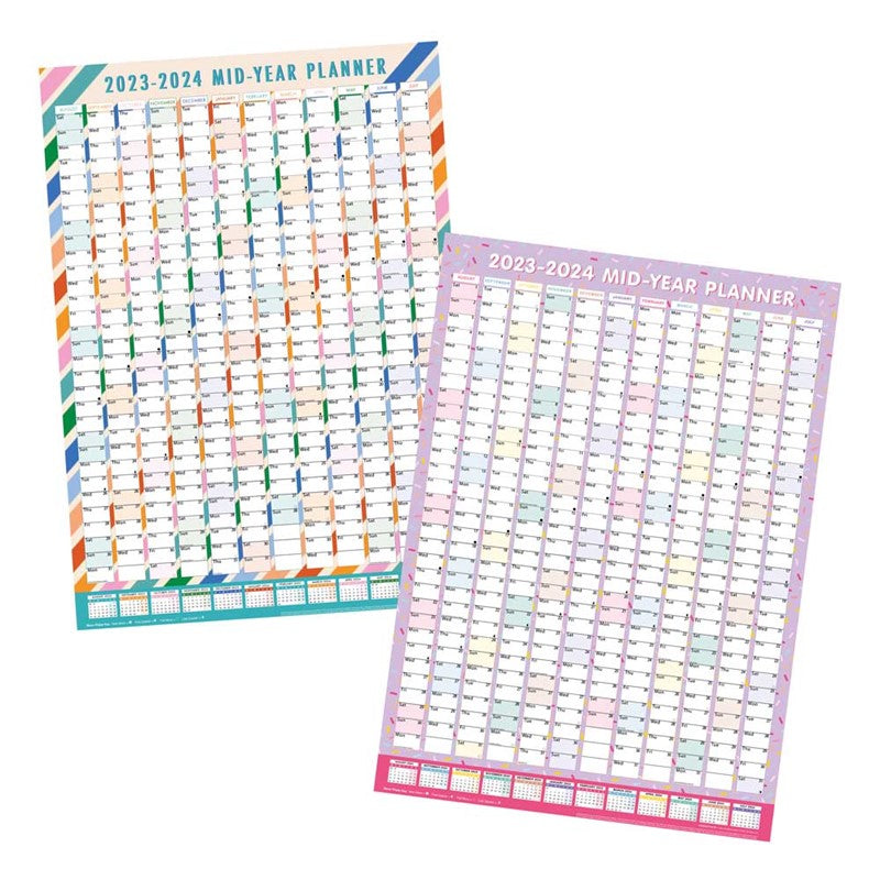 Beclen Harp 2023-2024 Large Academic Folded Mid Year Wall Planner Calendar A1 Size 840 x 600mm in multicolor