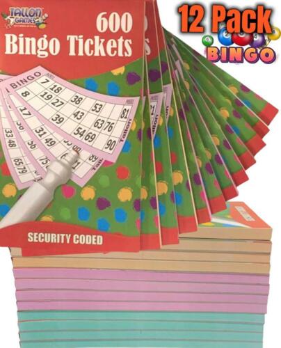 Beclen Harp 12 Pack JUMBO Bingo Flyers Quickies Pad Of 600 Tickets 6 TV Bright Colours 1-90