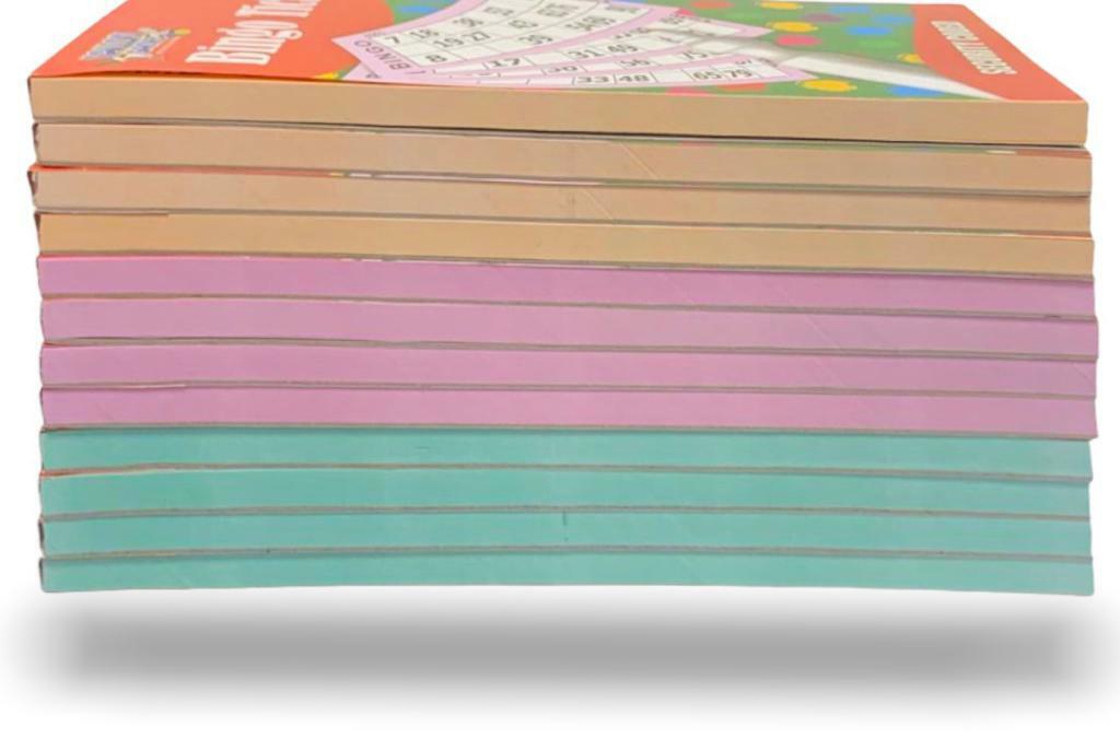 Beclen Harp 12 Pack JUMBO Bingo Flyers Quickies Pad Of 600 Tickets 6 TV Bright Colours 1-90