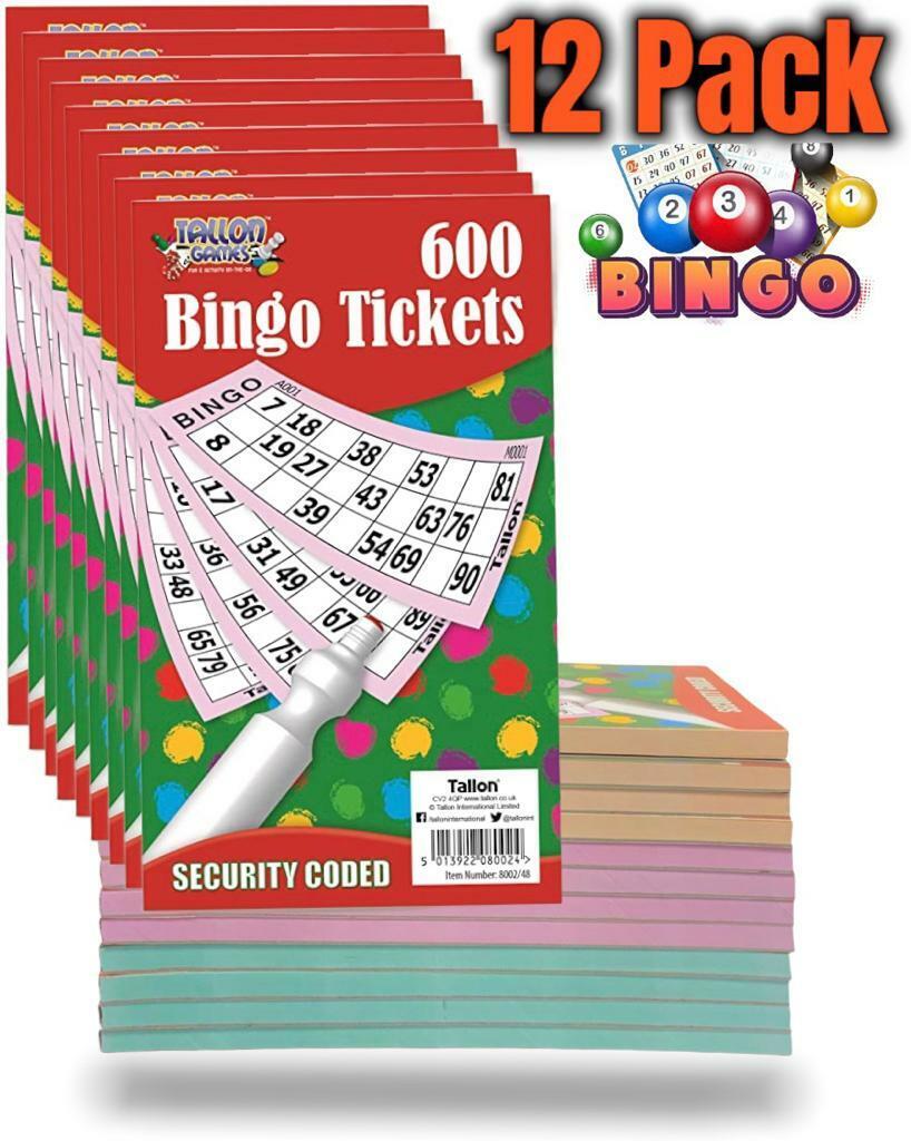 Beclen Harp 12 Pack JUMBO Bingo Flyers Quickies Pad Of 600 Tickets 6 TV Bright Colours 1-90