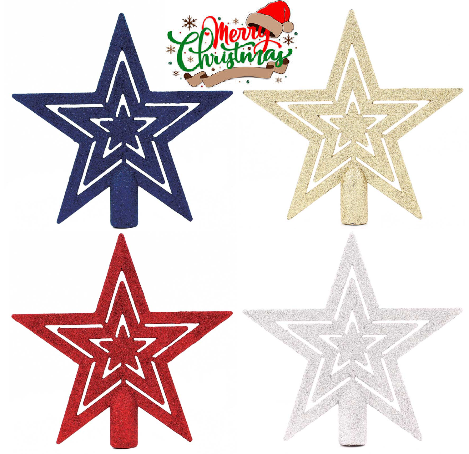 Beclen Harp 7" Large Glitter Star Christmas Tree Top Topper Decoration Xmas Tree Ornament