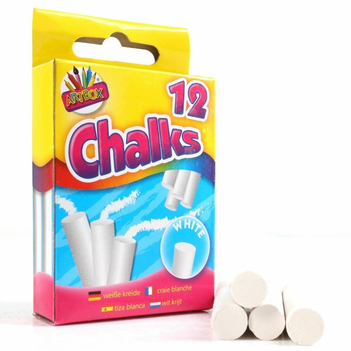 Beclen Harp Pack of 12 White Artbox Chalks in Hanging Box - Use with blackboard