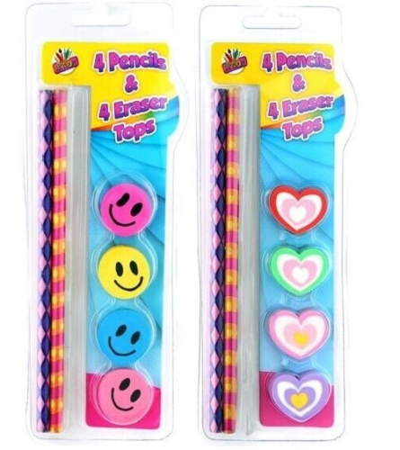Beclen Harp 8x PENCIL & ERASER TOPPER CUTE SET School Party Fun Bag Stocking Filler Pencils