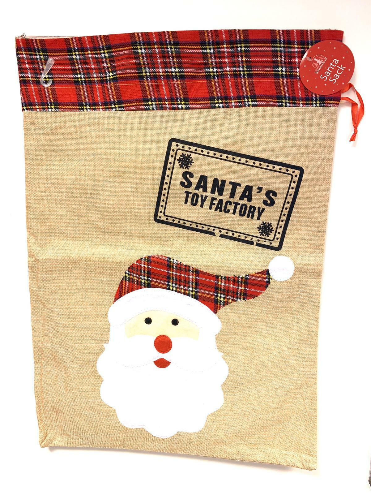 Beclen Harp Large Tartan Trim Hessian Christmas Xmas Sack Rudolf Or Santa Father Christmas